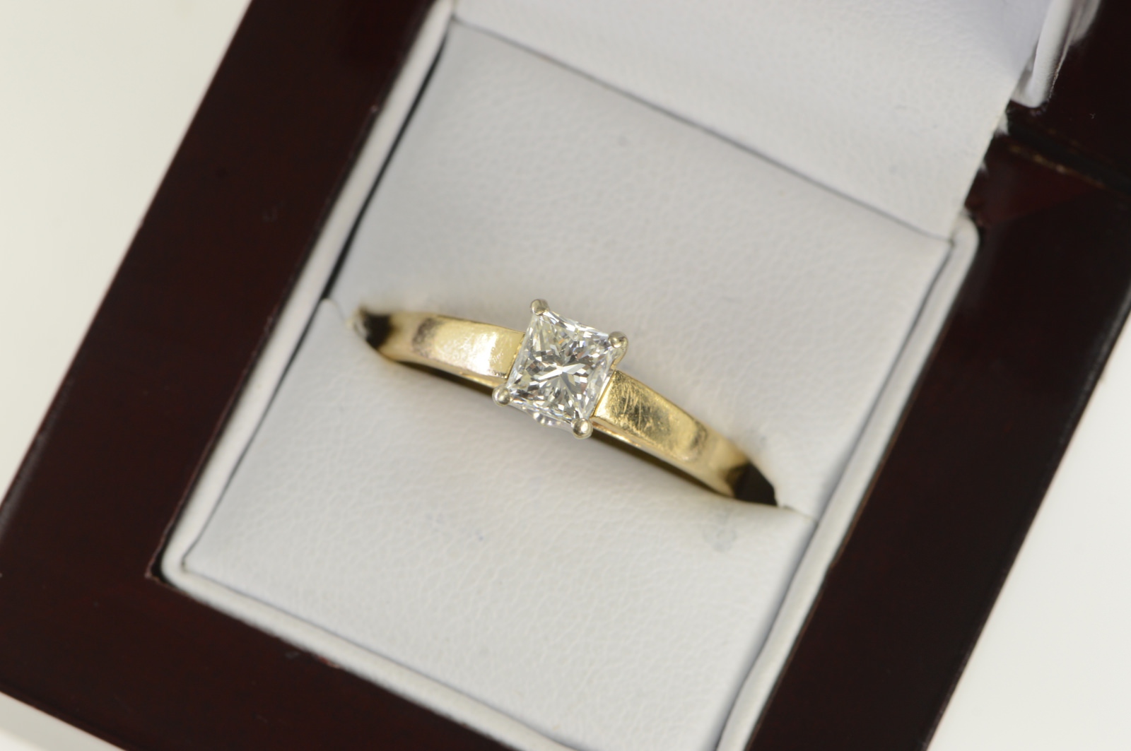 14K 1.03 Ct Princess Diamond Engagement Yellow Gold Ring, Size 10.75