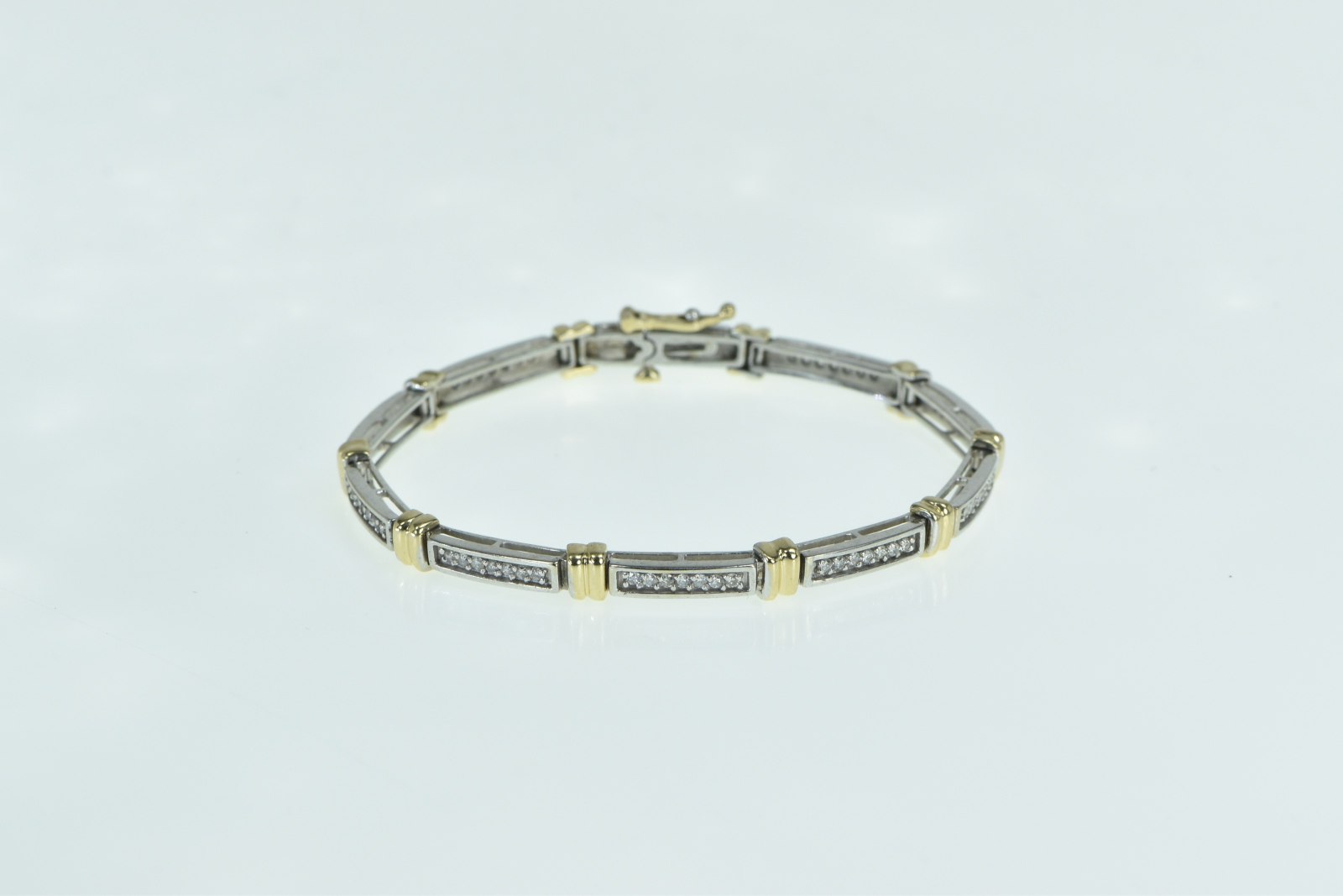 14K 1.05 Ctw Diamond Classic Two Tone Bar White Gold Bracelet 7"