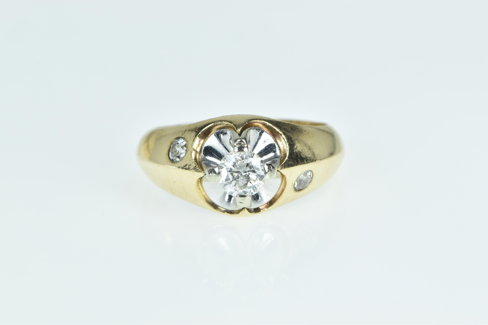 14K 1.05 Ctw Mens Diamond Vintage Wedding Yellow Gold Ring, Size 13