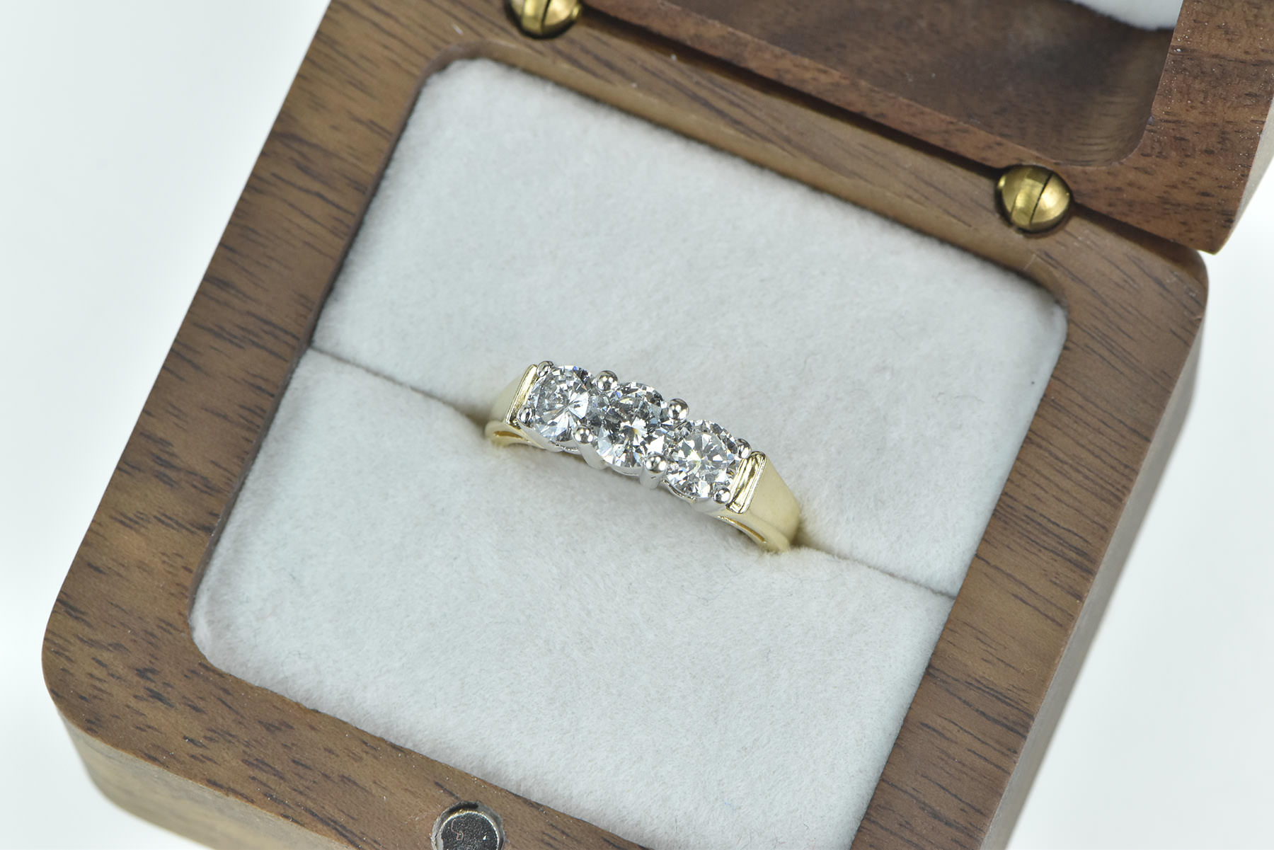 14K 1.08 Ctw Classic Three Diamond Engagement Yellow Gold Ring, Size 4.75