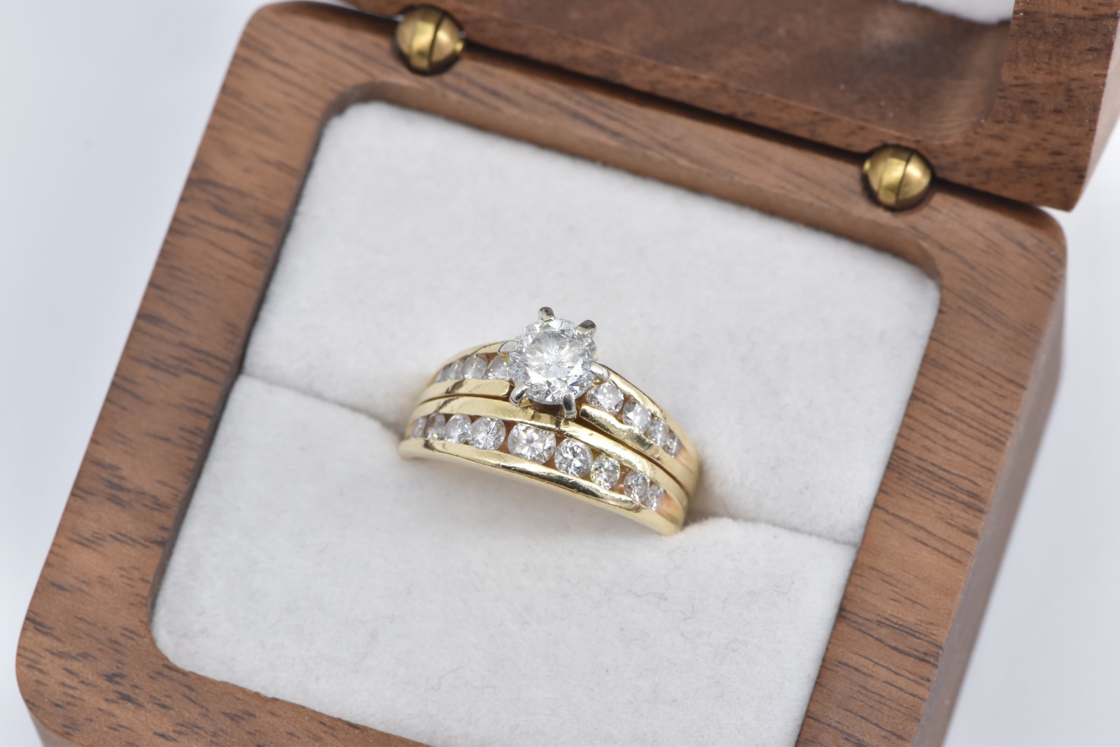 14K 1.10 Ctw Diamond Engagement Bridal Set Yellow Gold Ring, Size 4.75