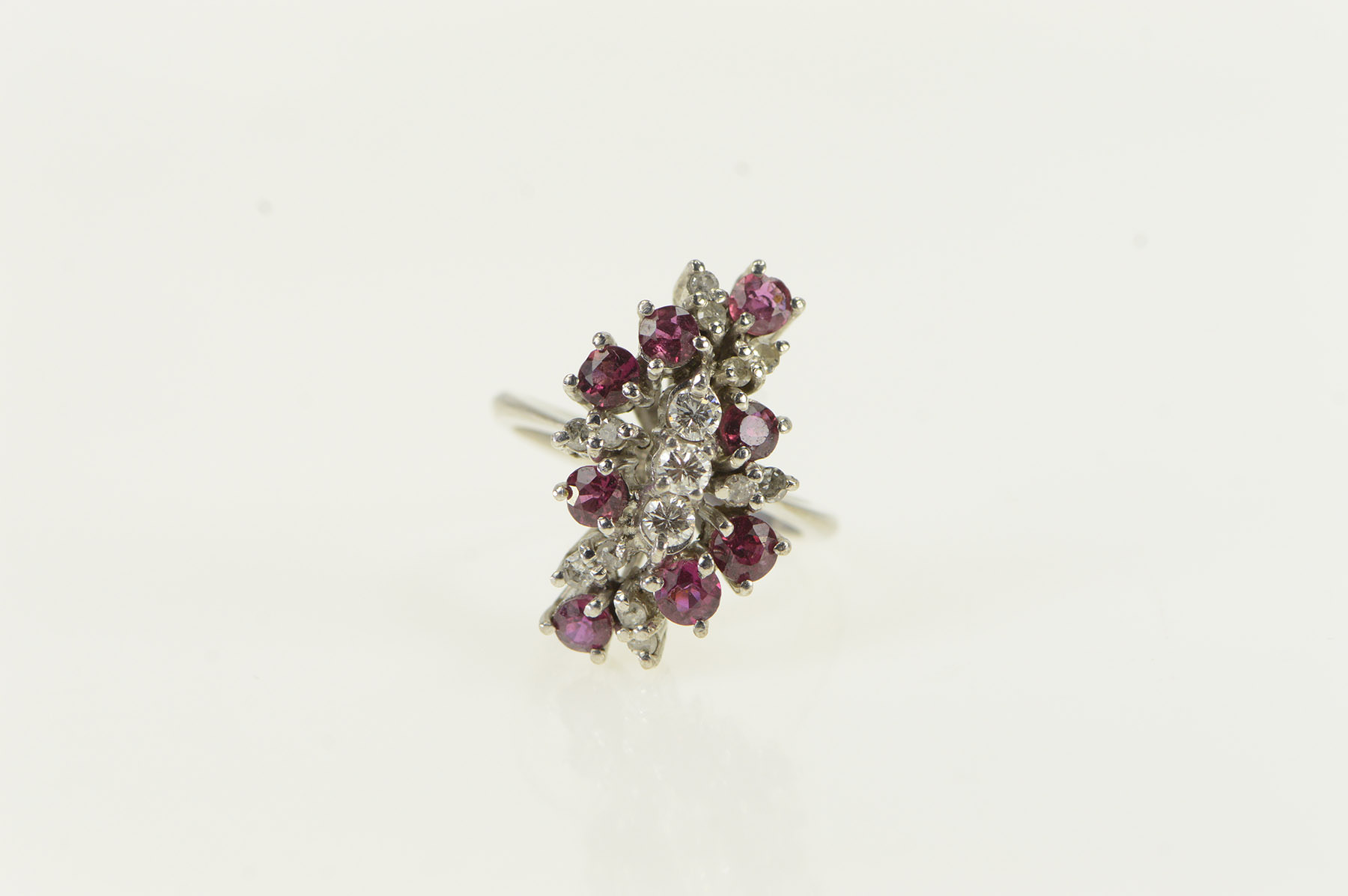 14K 1.10 Ctw Diamond Ruby Vintage Cluster White Gold Ring, Size 4.5