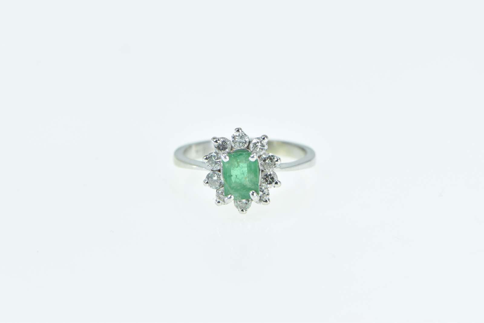 14K 1.10 Ctw Emerald Diamond Halo Engagement White Gold Ring, Size 6
