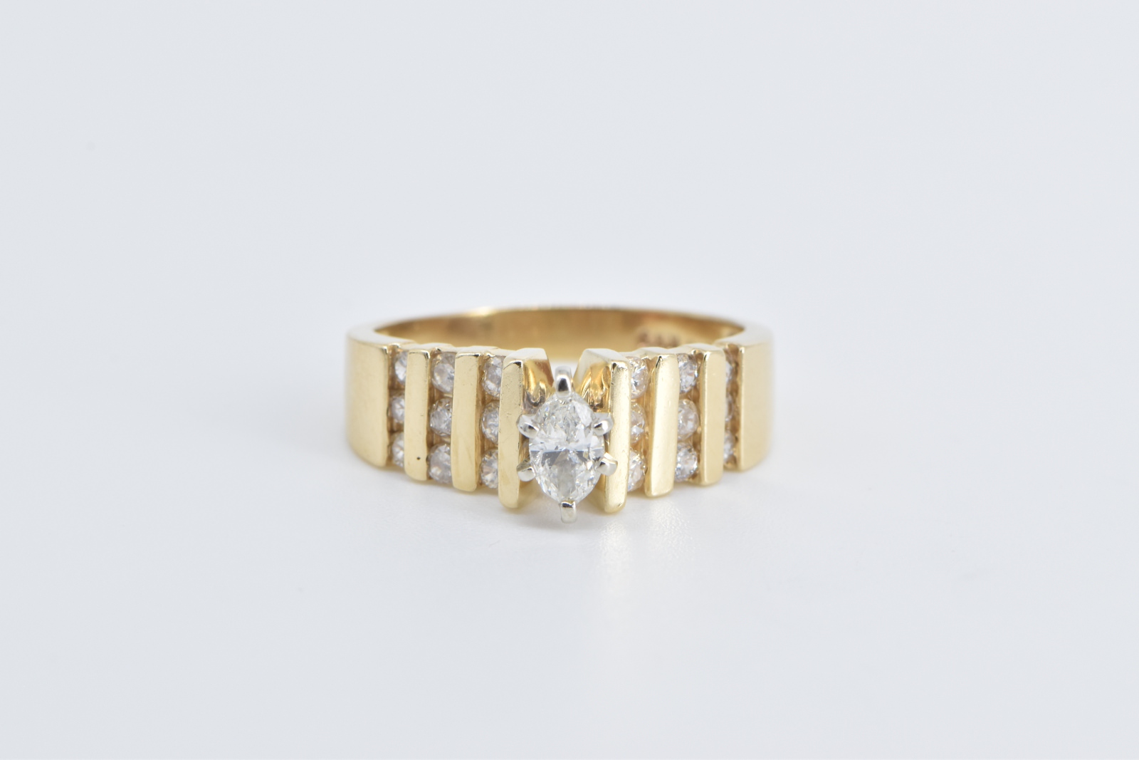 14K 1.10 Ctw Marquise Diamond Striped Engagement Yellow Gold Ring, Size 8.75