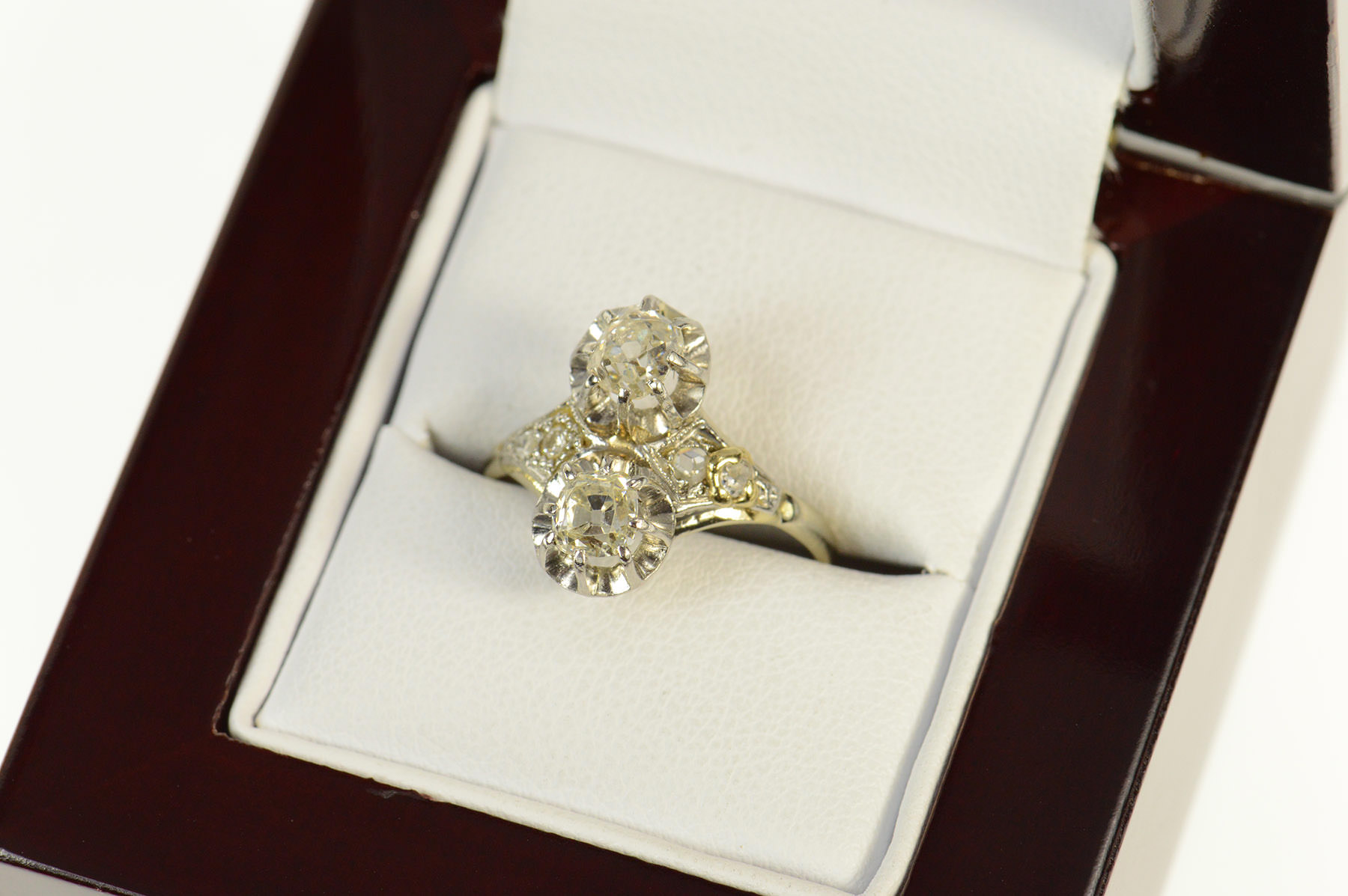 14K 1.10Ctw Victorian Old Mine Diamond Engagement White Gold Ring, Size 5