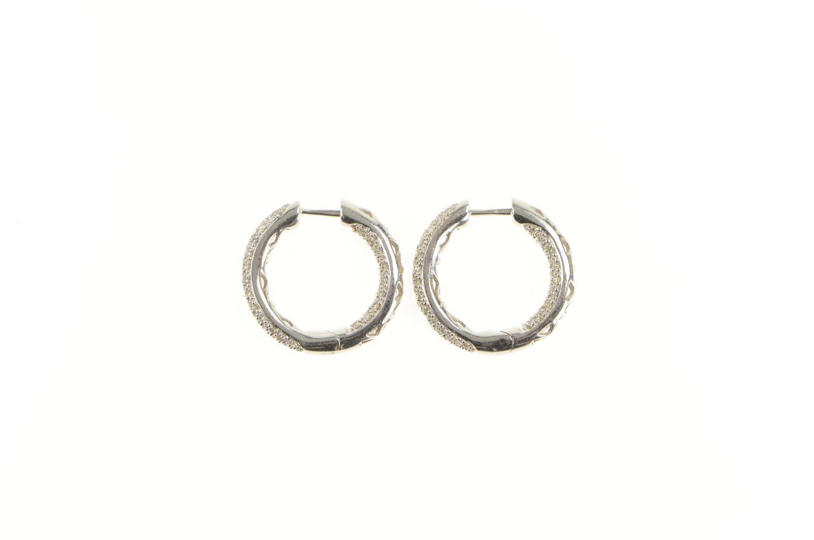 14K 1.12 Ctw Pave Diamond Inside Outside Hoop White Gold Earrings