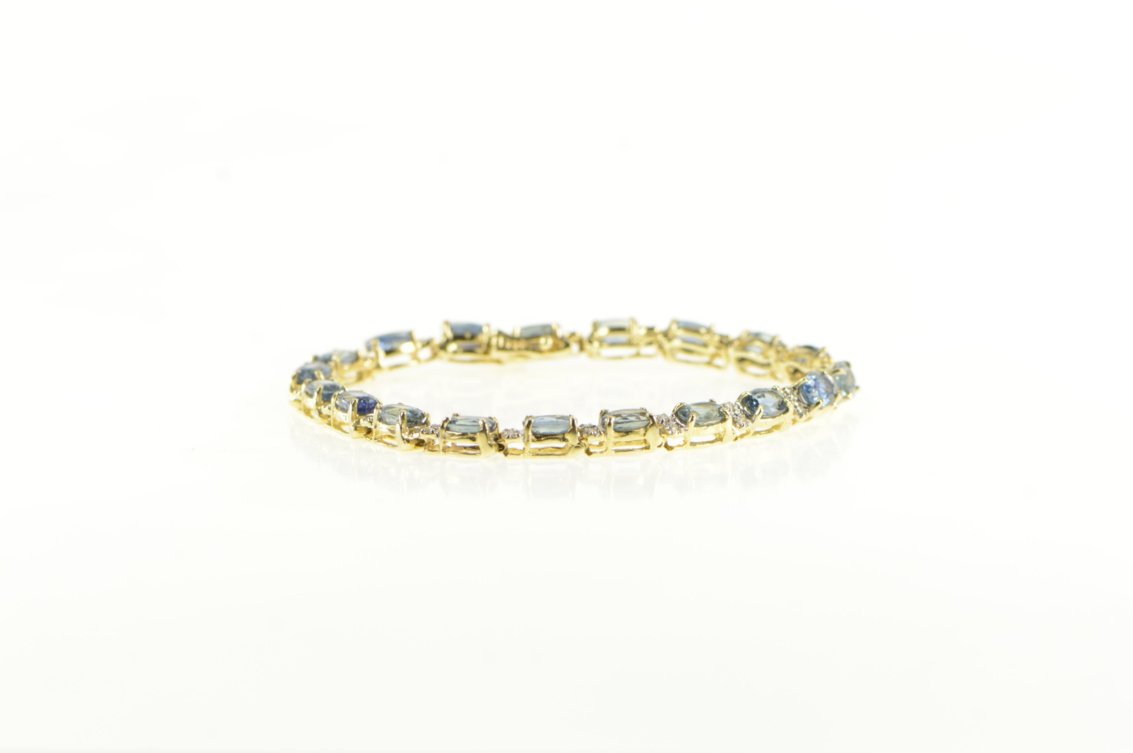 14K 11.38 Ctw Cornflower Sapphire Diamond Tennis Yellow Gold Bracelet 6"