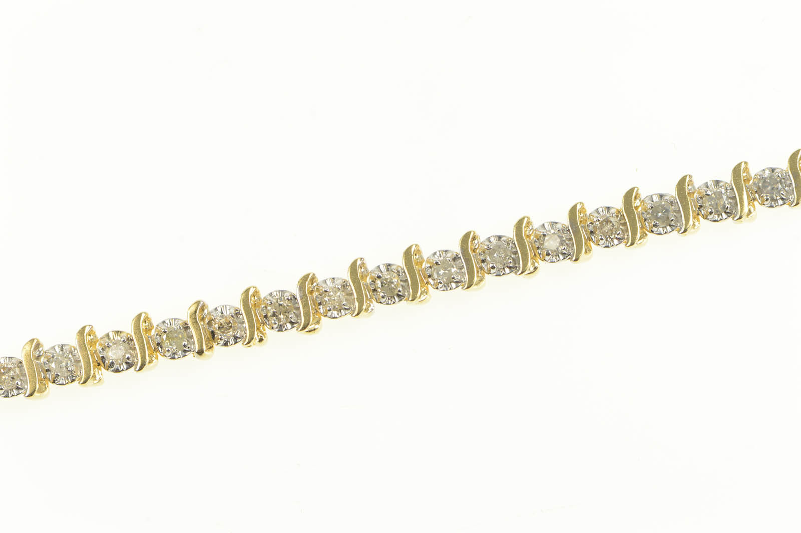 14K 1.15 Ctw Classic Diamond Wavy Link Tennis Yellow Gold Bracelet 6.75"