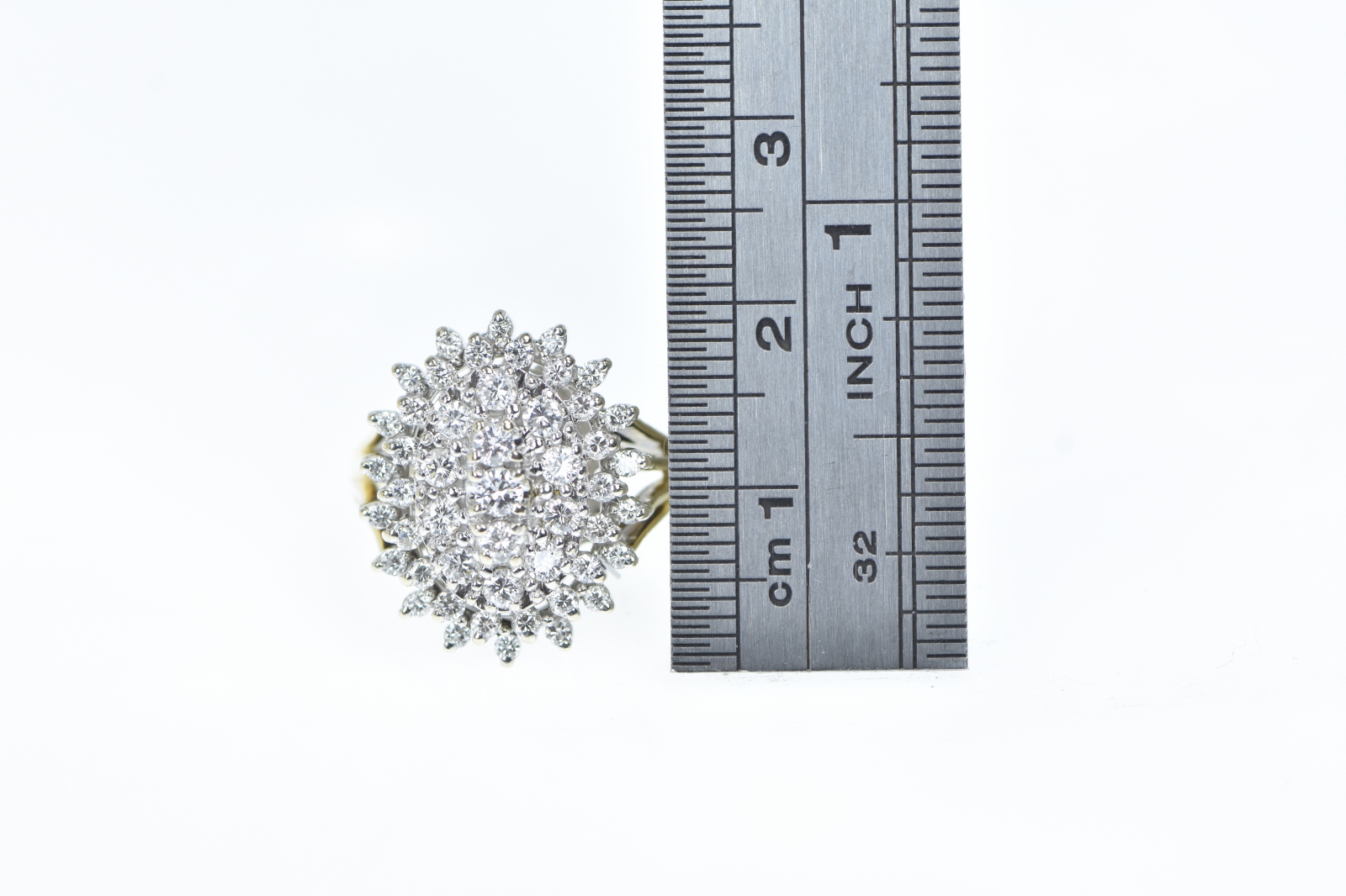 14K 1.15 Ctw Diamond Cluster Statement Yellow Gold Ring, Size 6 ...