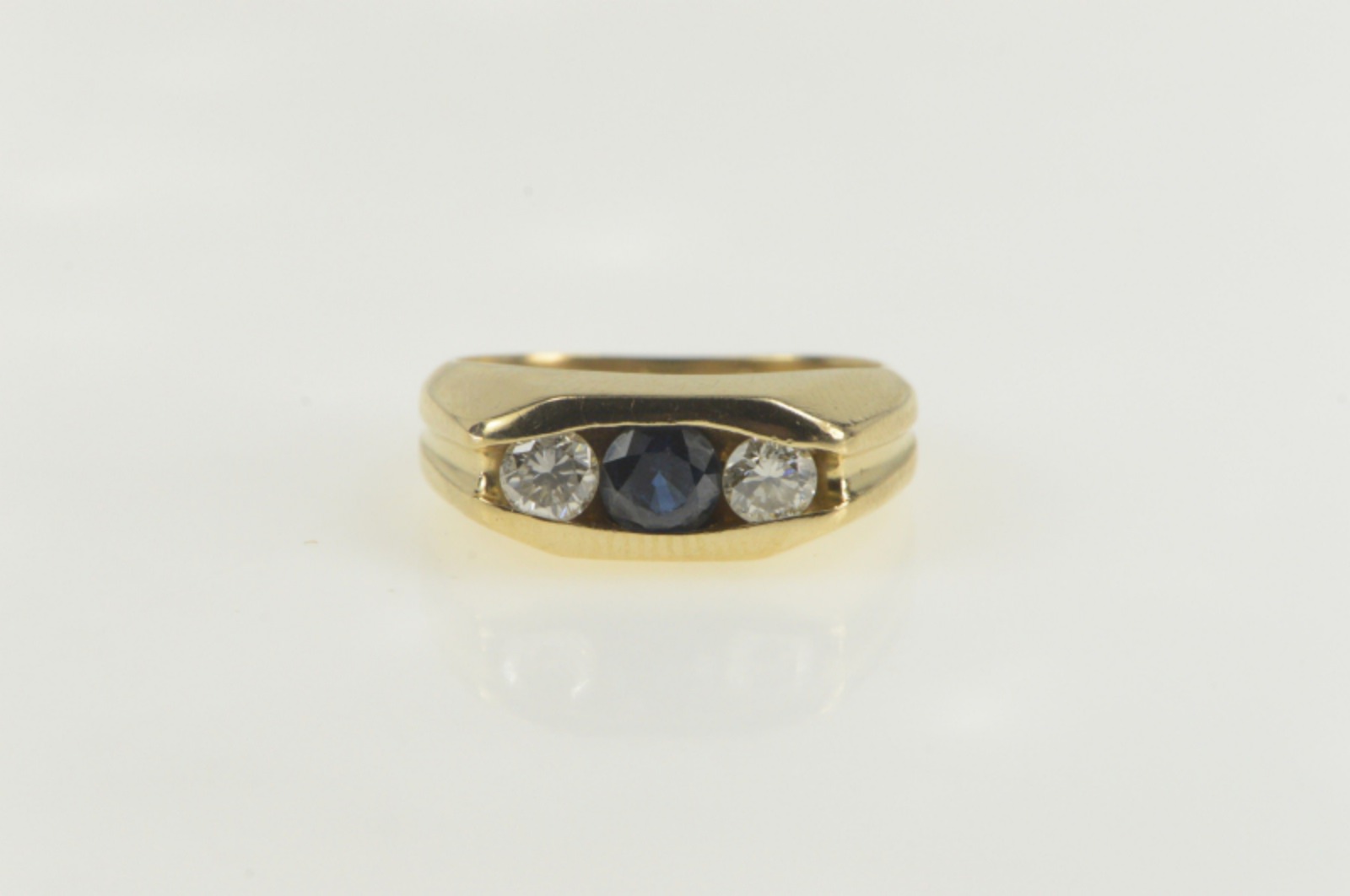 14K 1.15 Ctw Natural Sapphire Diamond Statement Yellow Gold Ring, Size 6