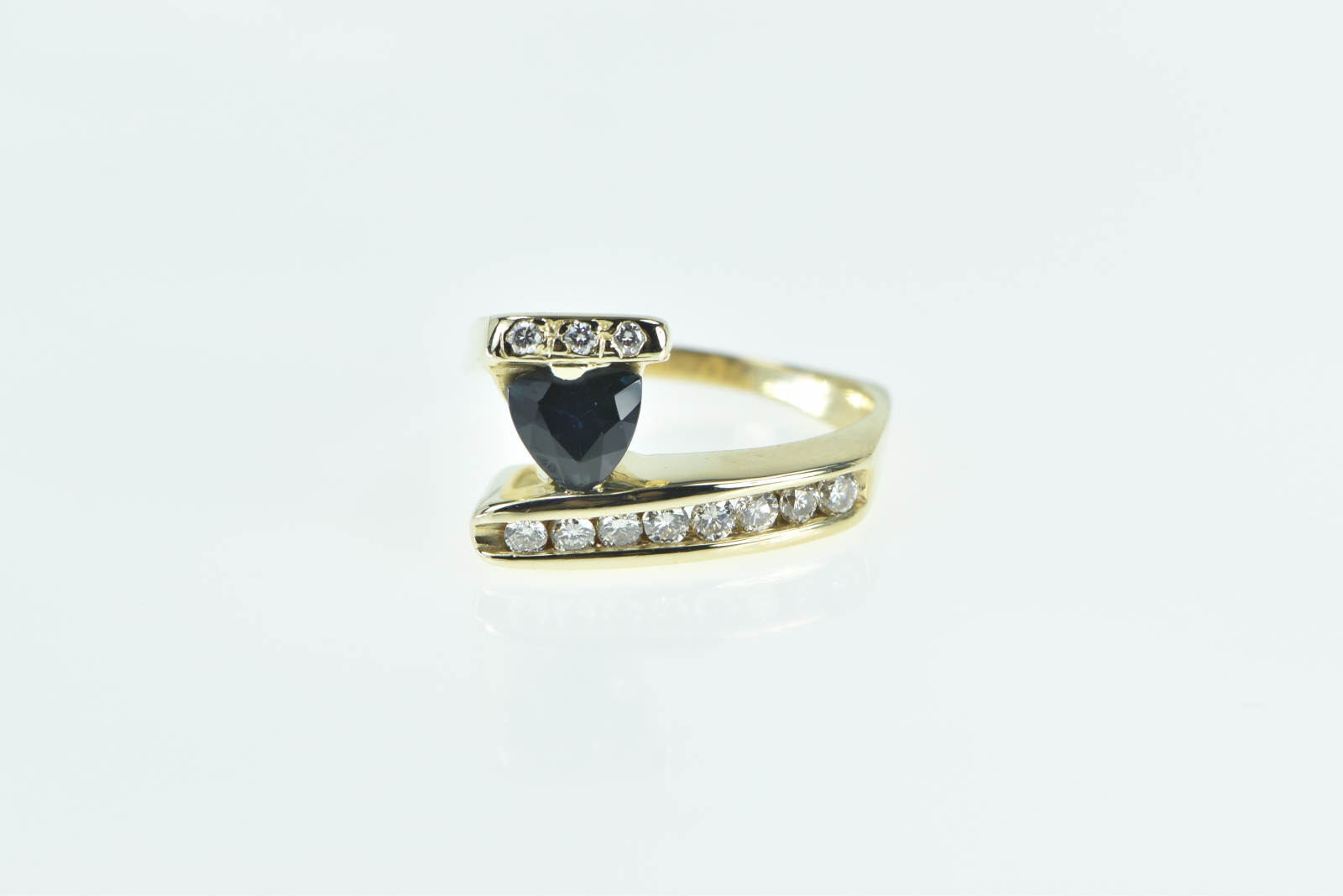 14K 1.18 Ctw Trillion Sapphire Diamond Bypass Yellow Gold Ring, Size 8.75