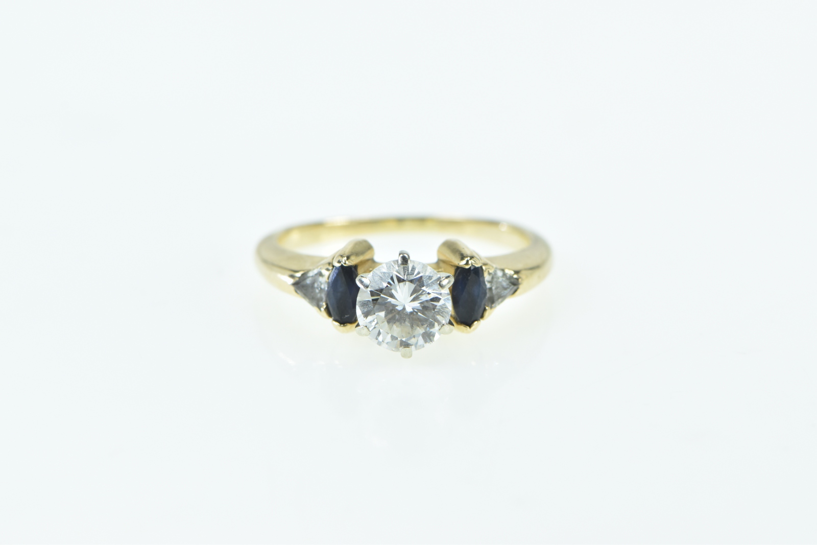 14K 1.20 Ctw Diamond Sapphire Classic Engagement Yellow Gold Ring, Size 5.75