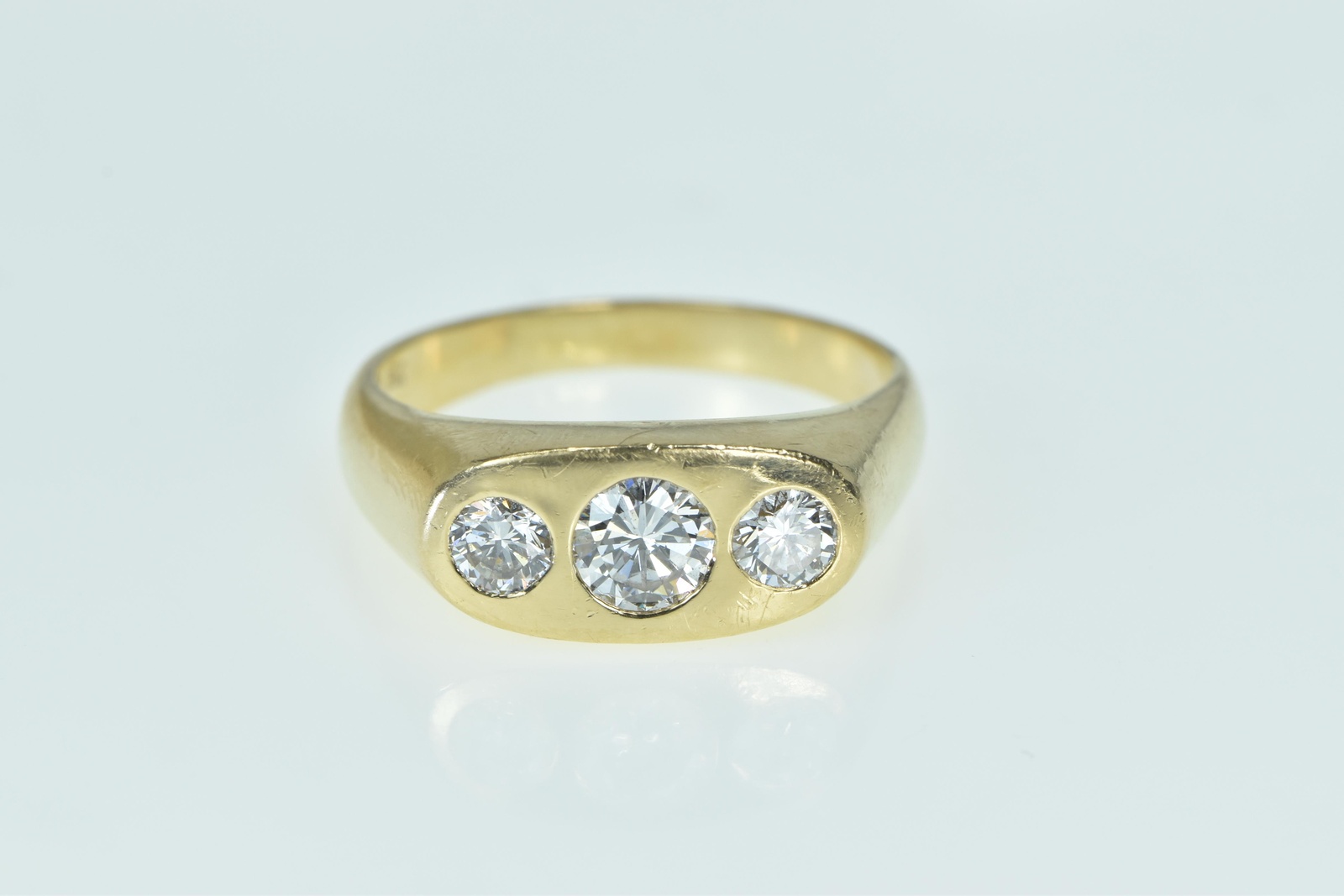 14K 1.22 Ctw Three Stone Diamond Men's Yellow Gold Ring, Size 11.75