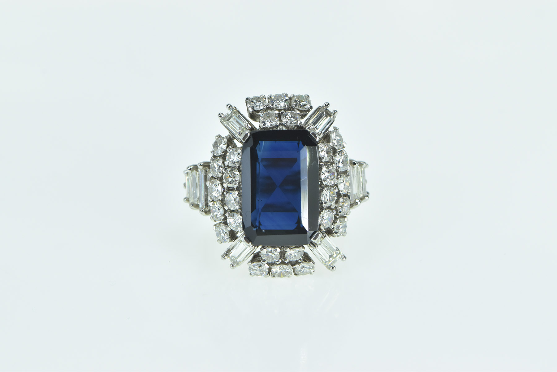 14K 12.23 Ctw Emerald Sapphire Diamond VS-SI White Gold Ring, Size 6.5