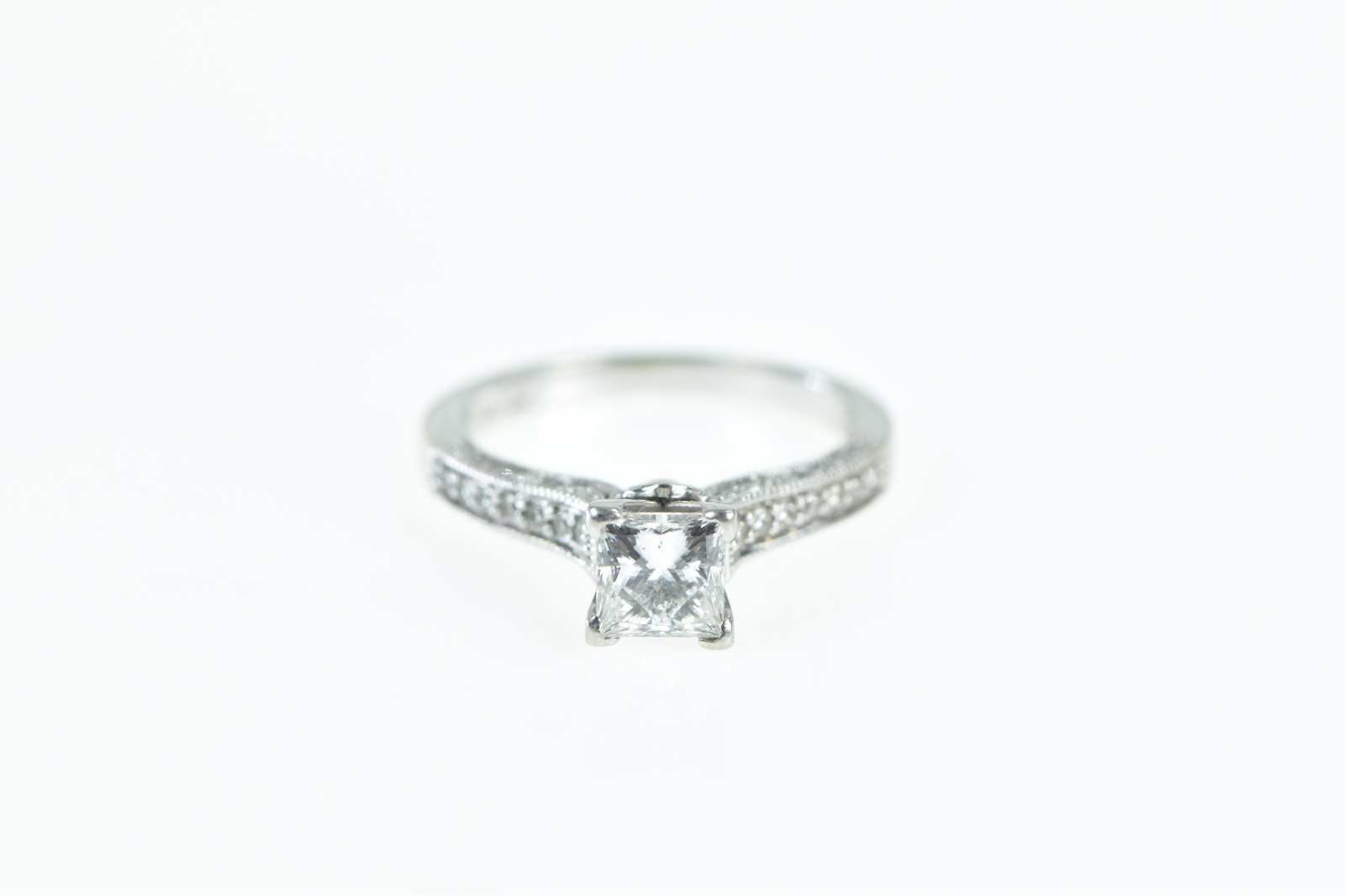 14K 1.25 Ctw Princess Diamond Engagement White Gold Ring, Size 6