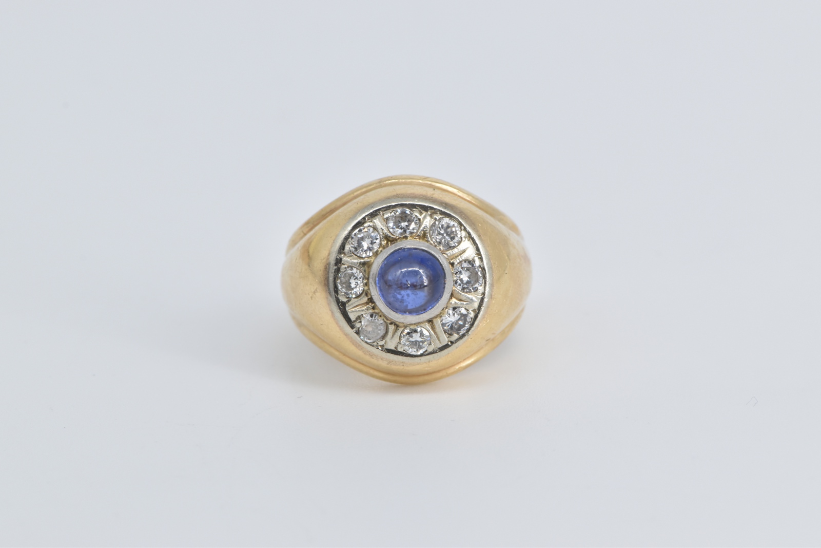 14K 1.25 Ctw Sapphire Diamond Round Vintage Yellow Gold Ring, Size 7.5