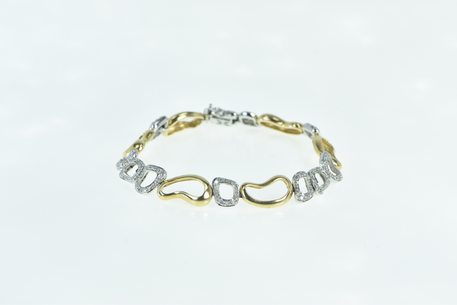 14K 1.30 Ct Philip Press Two Tone Diamond Nugget Yellow Gold Bracelet 6.5"