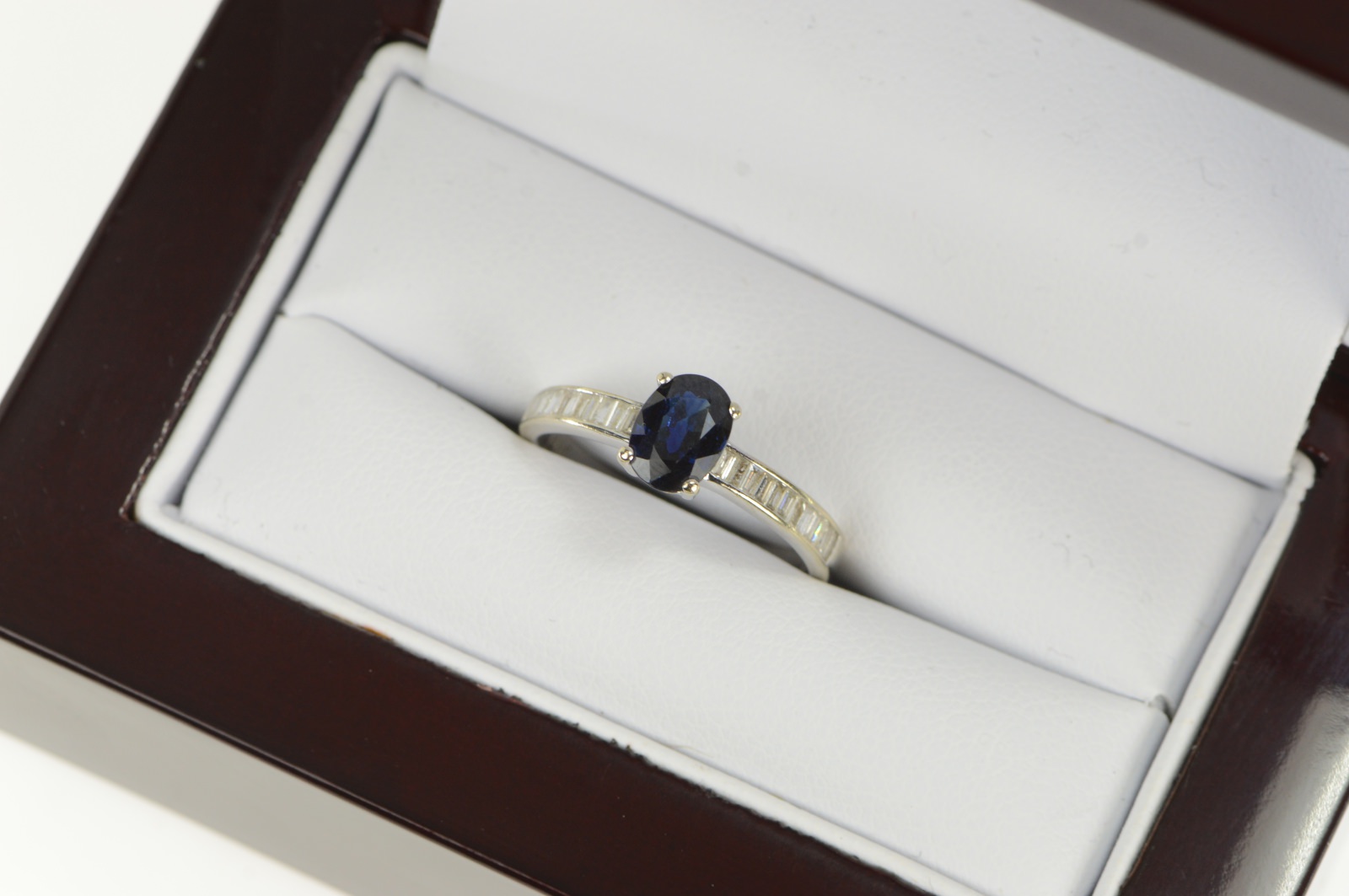 14K 1.30 Ctw Effy Sapphire Diamond Engagement White Gold Ring, Size 7