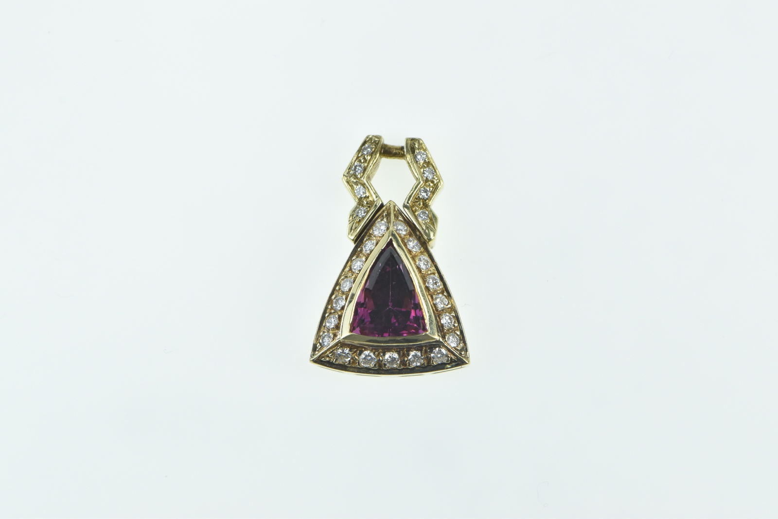 14K 1.30 Trillion Purple Tourmaline Diamond Ornate Yellow Gold Pendant