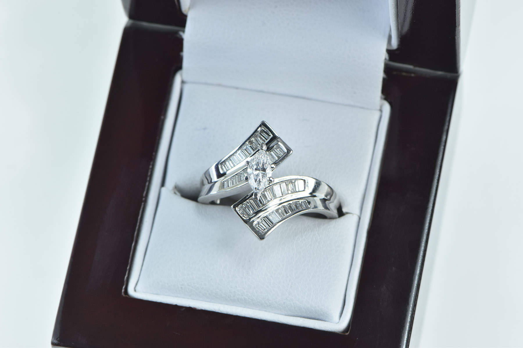 14K 1.34 Ctw Marquise Diamond Engagement White Gold Ring, Size 7.5