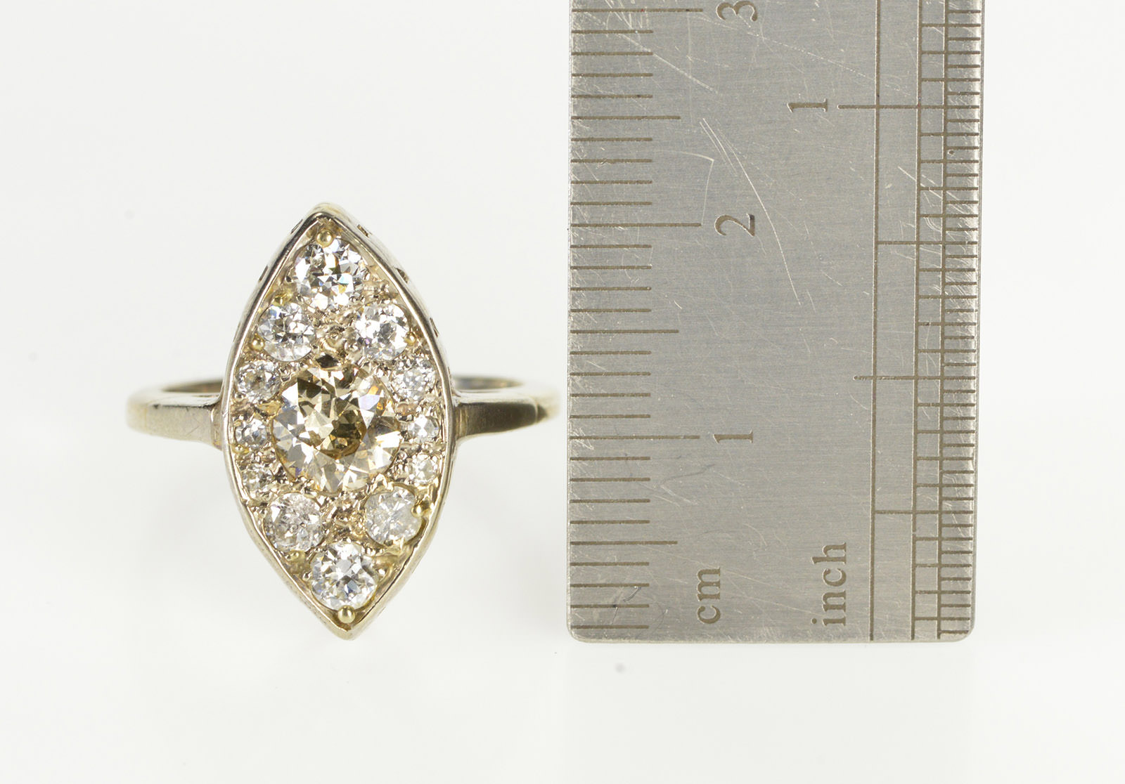 14K 1.35 Ctw Diamond Ornate Pointed Oval Engagement White Gold Ring