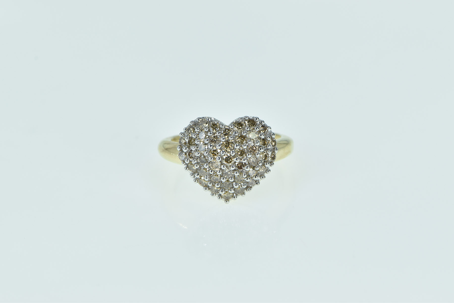 14K 1.38 Ctw Diamond Pave Domed Heart Love Yellow Gold Ring, Size 6.25