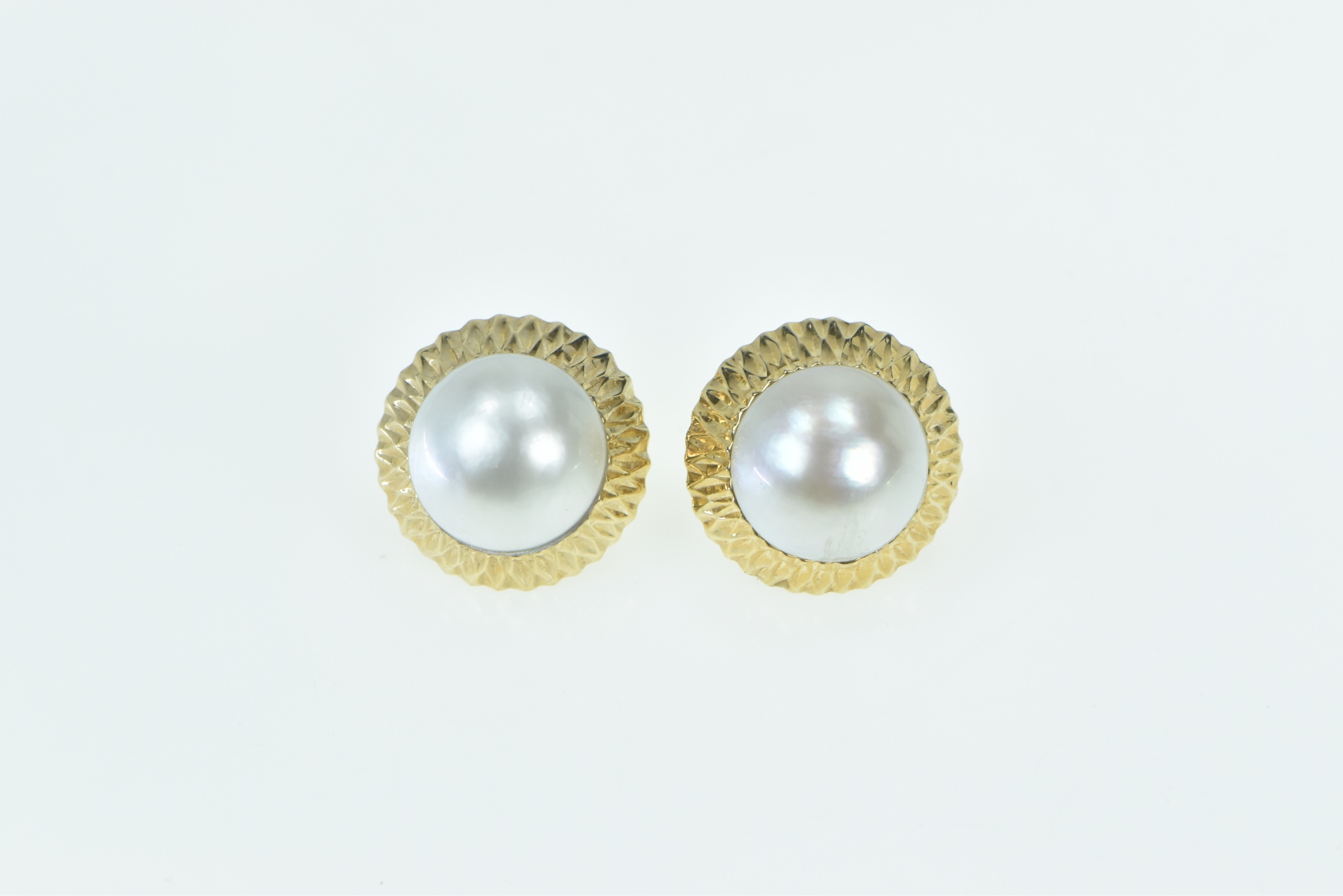 14K 14.0mm Pearl Vintage Statement French Clip Yellow Gold Earrings