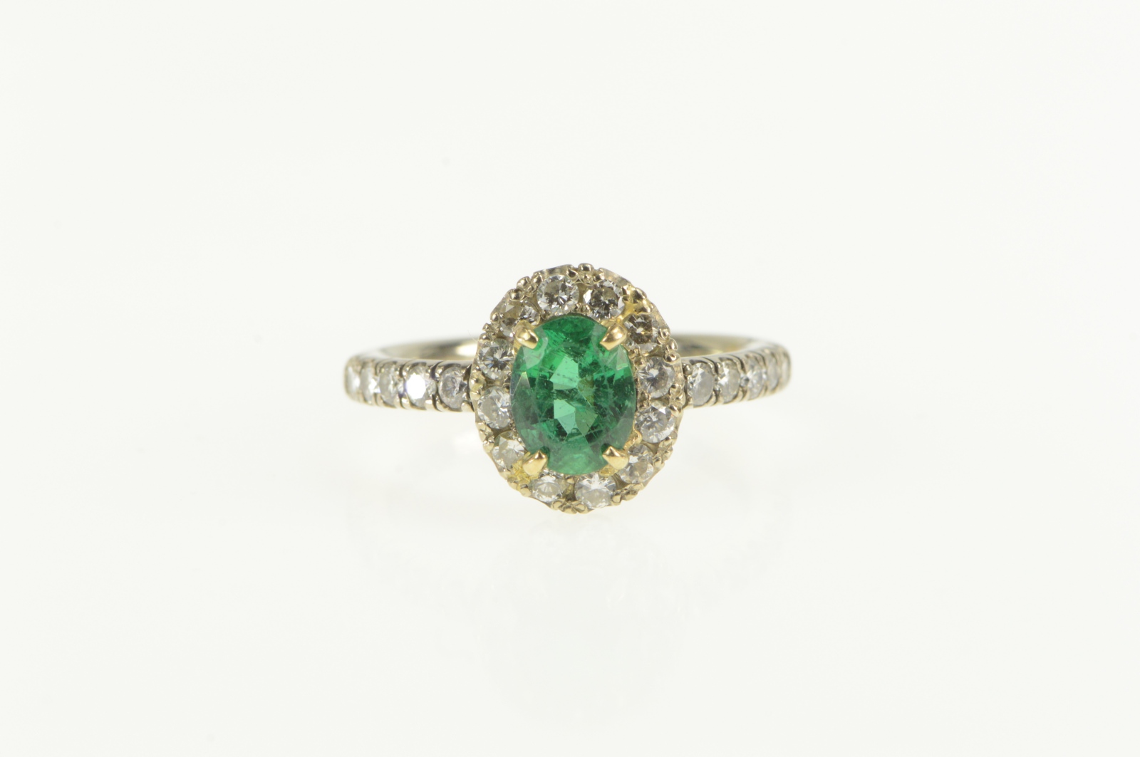 14K 1.43 Ctw Emerald Diamond Halo Engagement White Gold Ring, Size 5.25
