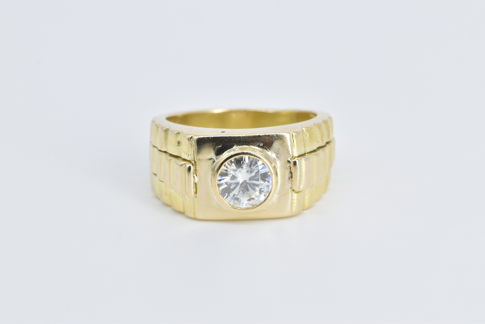 14K 1.50 Ct Moissanite Men's Ornate Watch Yellow Gold Ring, Size 9.25