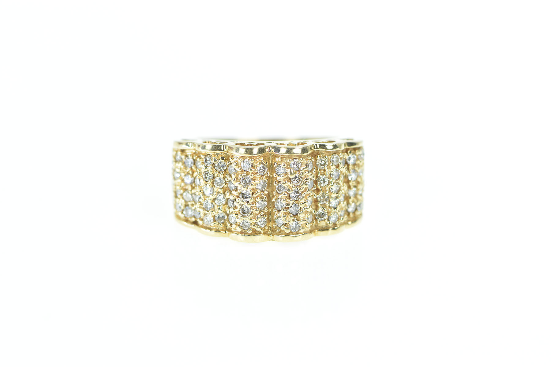 14K 1.50 Ctw Diamond Scalloped Band Yellow Gold Ring, Size 6