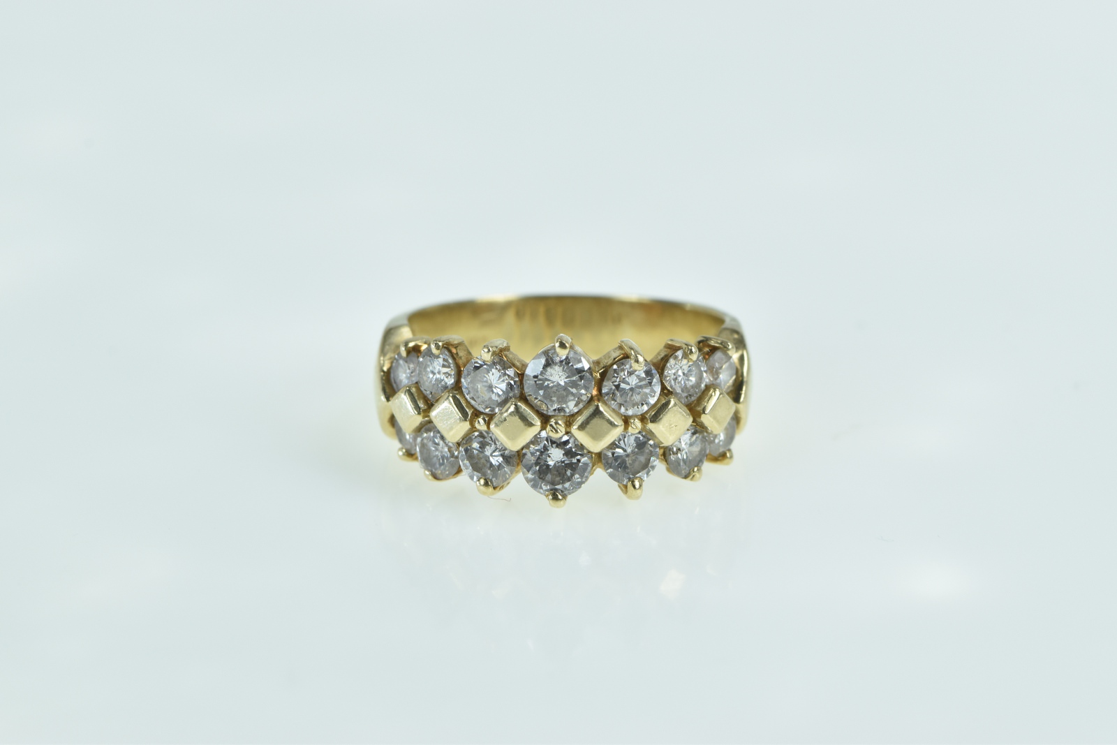 14K 1.50 Ctw Diamond Vintage Statement Band Yellow Gold Ring, Size 7.25