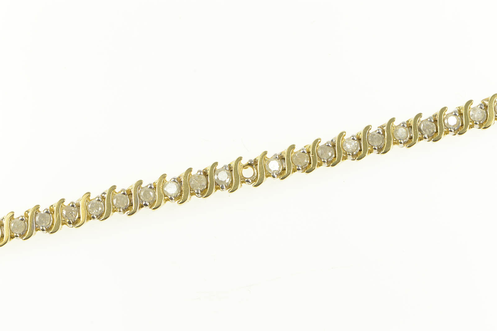 14K 1.50 Ctw Diamond Wavy Link Classic Tennis Yellow Gold Bracelet 7.75"