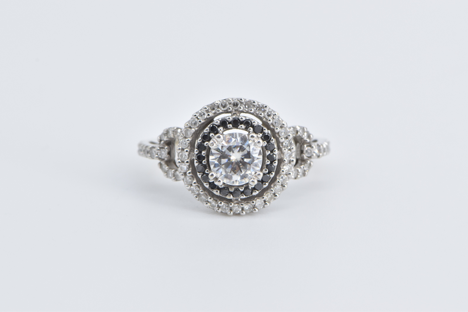 14K 1.50 Ctw Halo Moissanite Sapphire Engagement White Gold Ring, Size 6.75