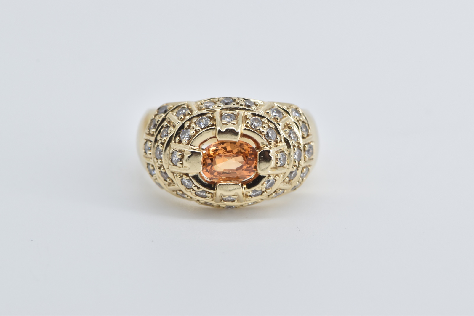 14K 1.50 Ctw Oval Citrine Diamond Encrusted Yellow Gold Ring, Size 8