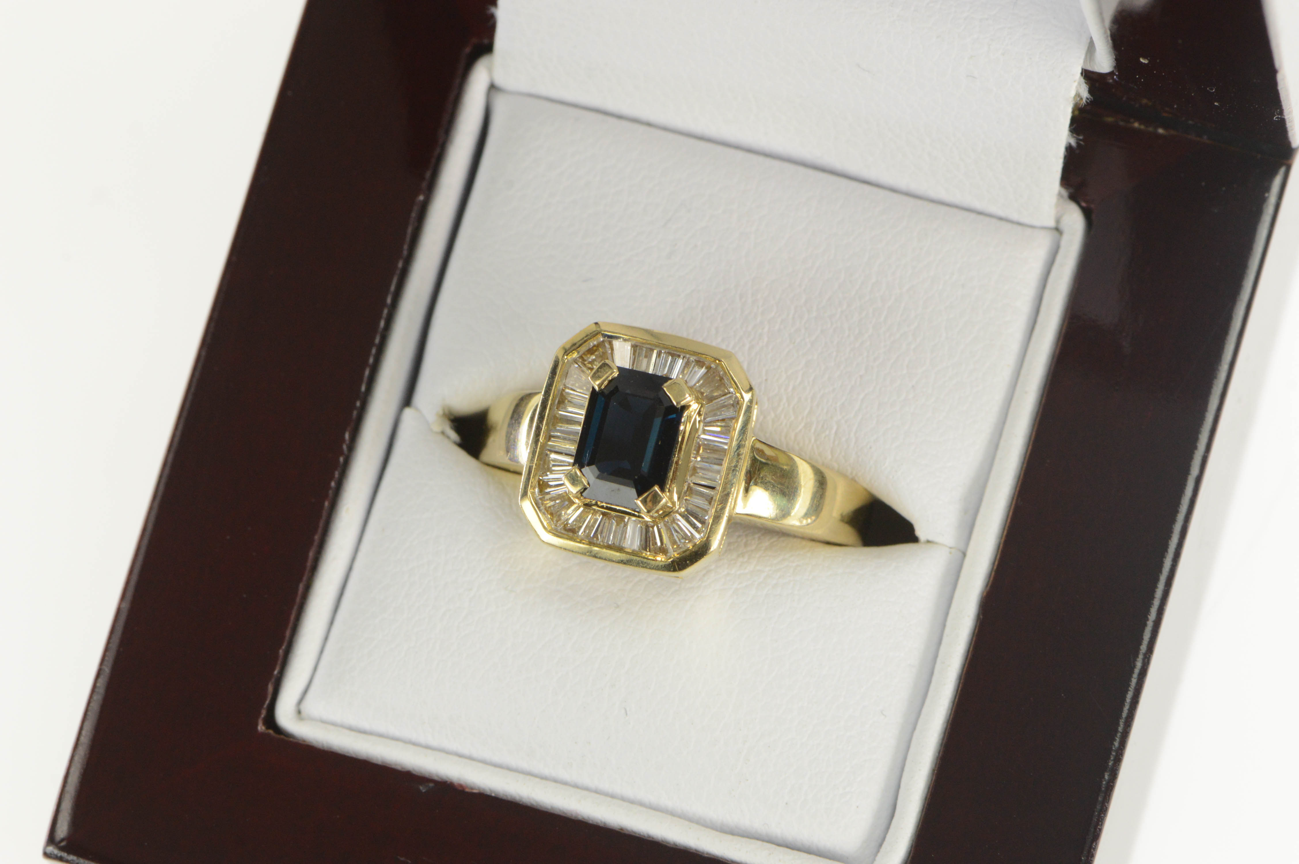 14K 1.52 Ctw Sapphire Diamond Halo Engagement Yellow Gold Ring, Size 4.5