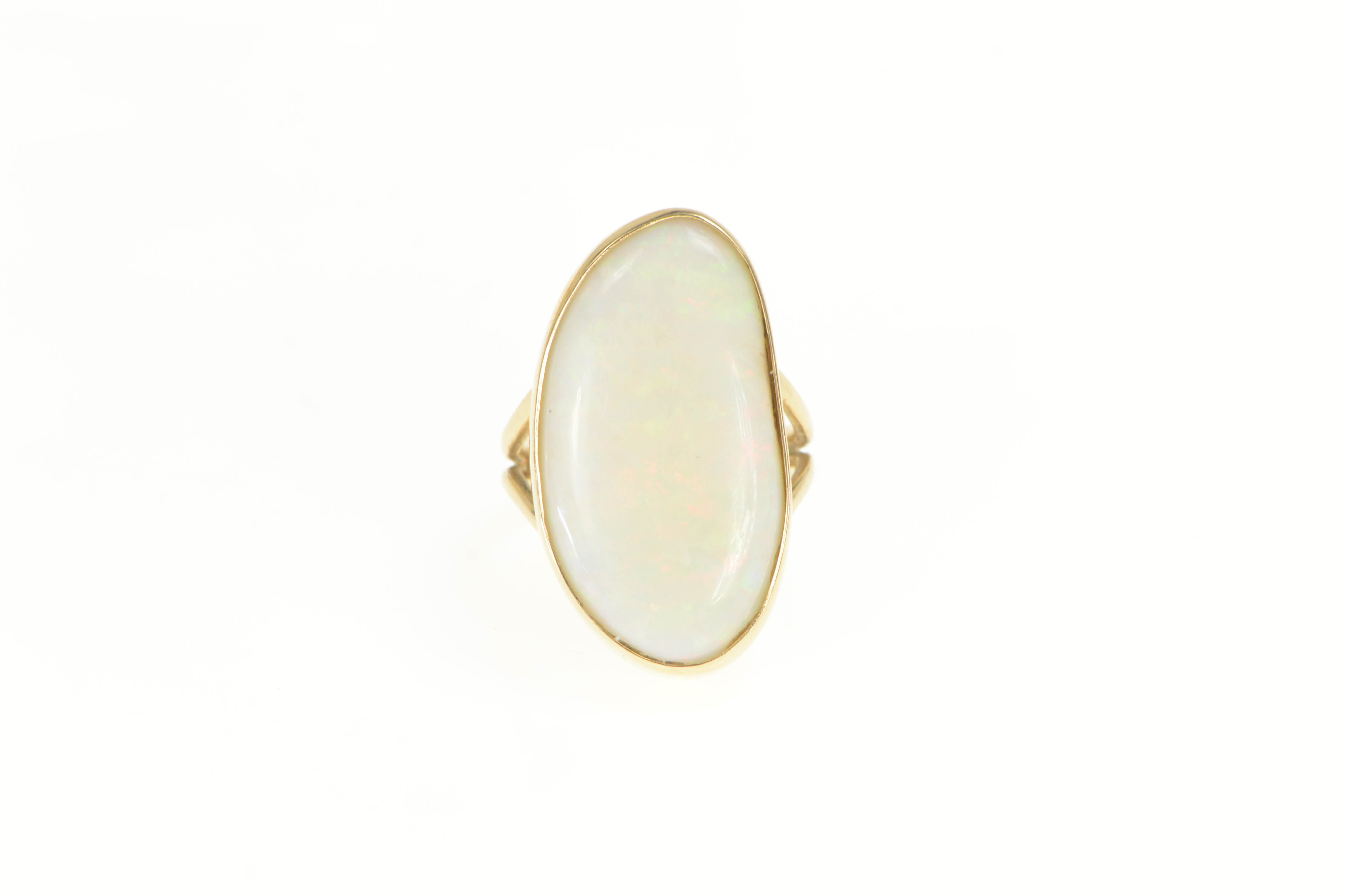 14K 16.00 Ct Natural Opal Bezel Statement Yellow Gold Ring, Size 7