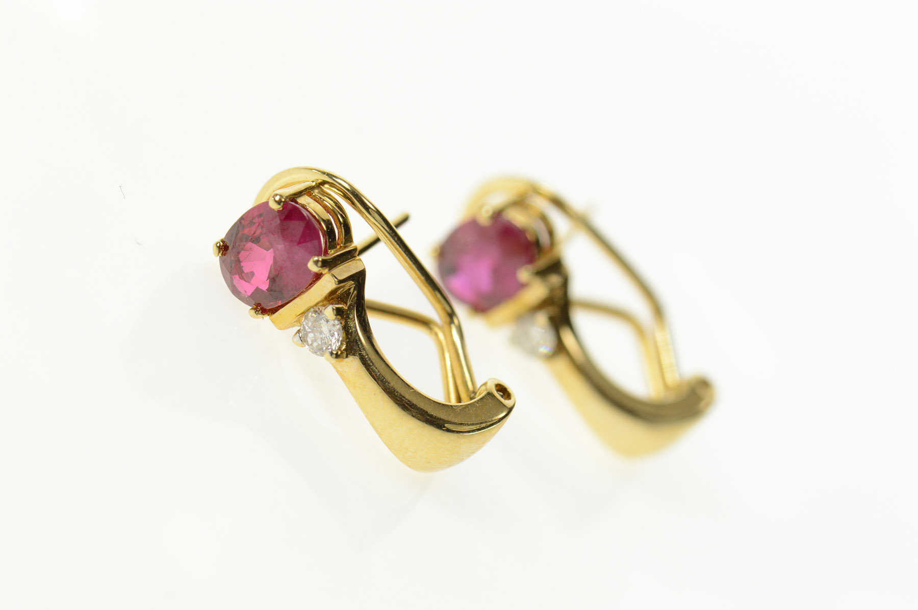 14K 1.62 Ctw Natural Ruby Diamond French Clip Yellow Gold Earrings