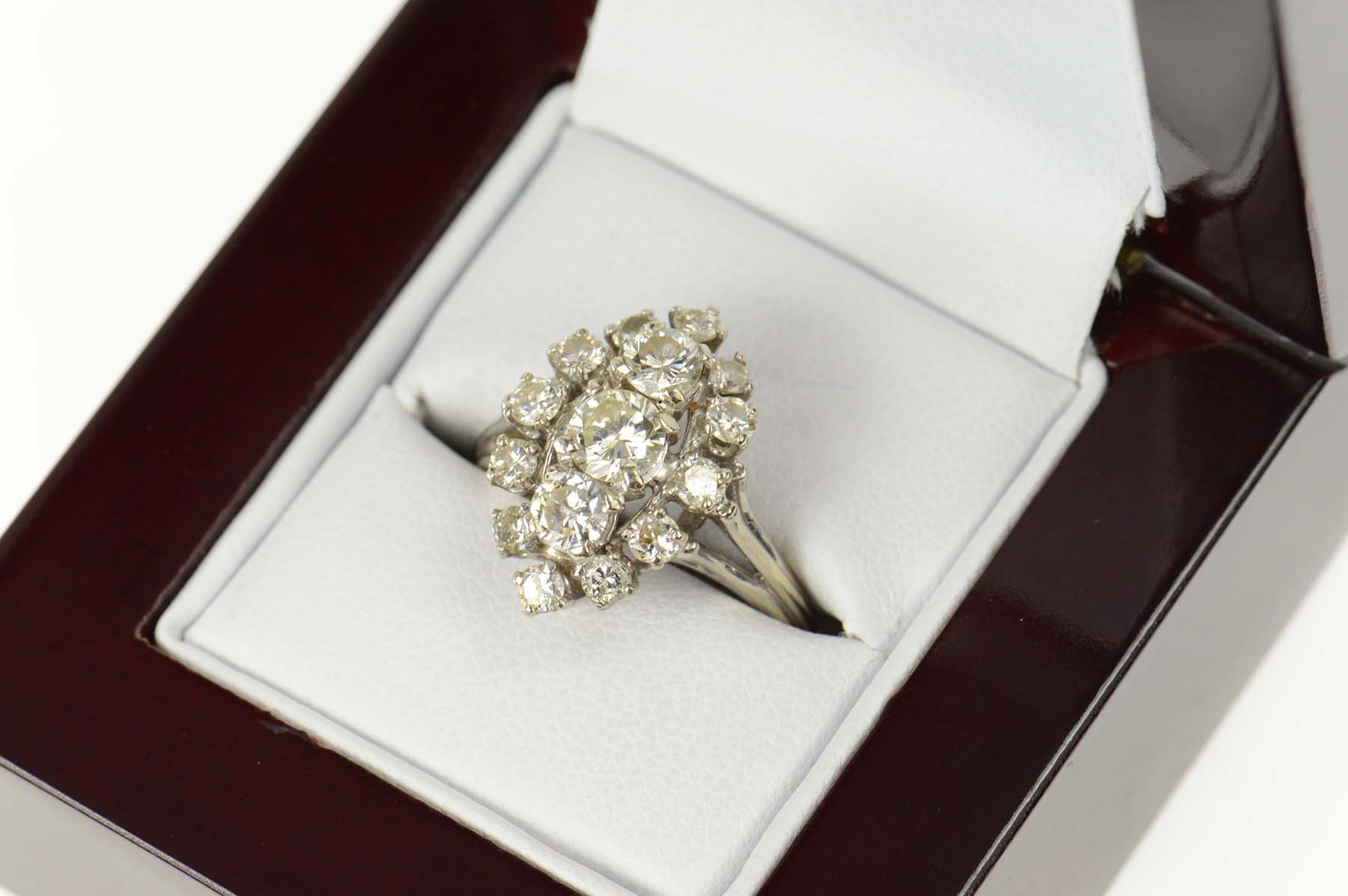 14K 1.66 Ctw Marquise Diamond Cluster Engagement White Gold Ring, Size 6.25