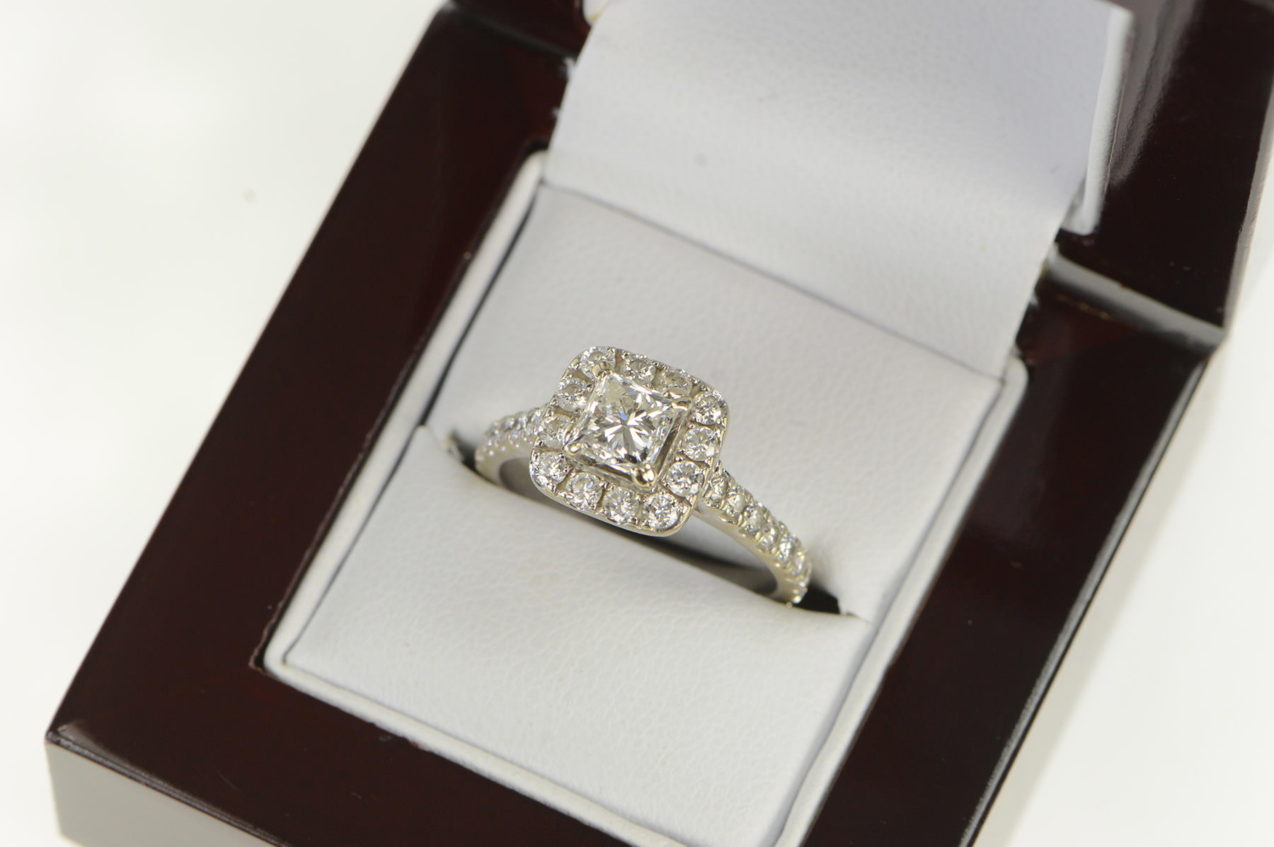 14K 1.68 Ctw Princess Diamond Halo Engagement White Gold Ring, Size 7.75