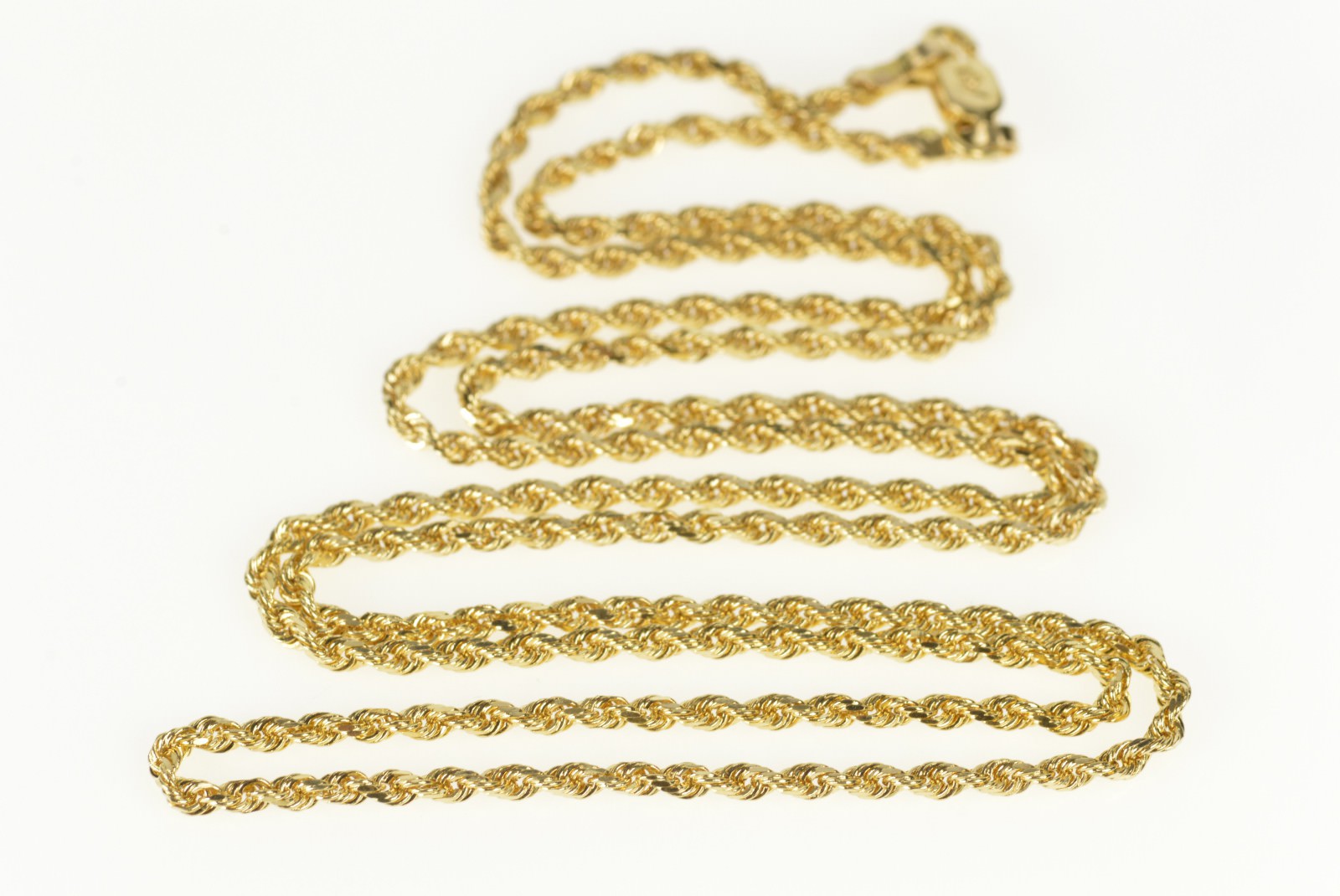 14K 1.6mm Fancy Rolling Rope Link Spiral Chain Yellow Gold Necklace 18
