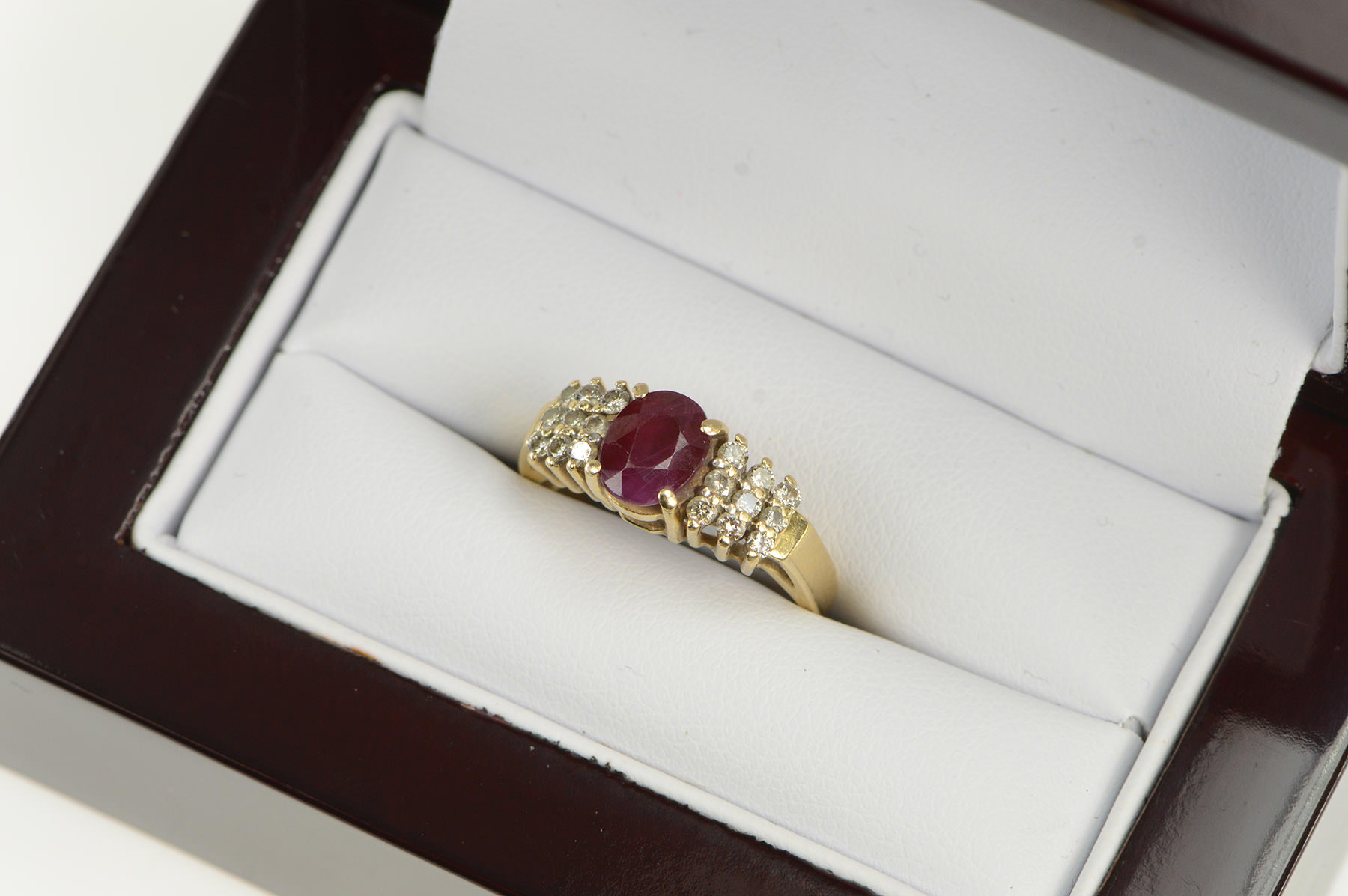 14K 1.70 Ctw LeVian Ruby Diamond Engagement Yellow Gold Ring, Size 7