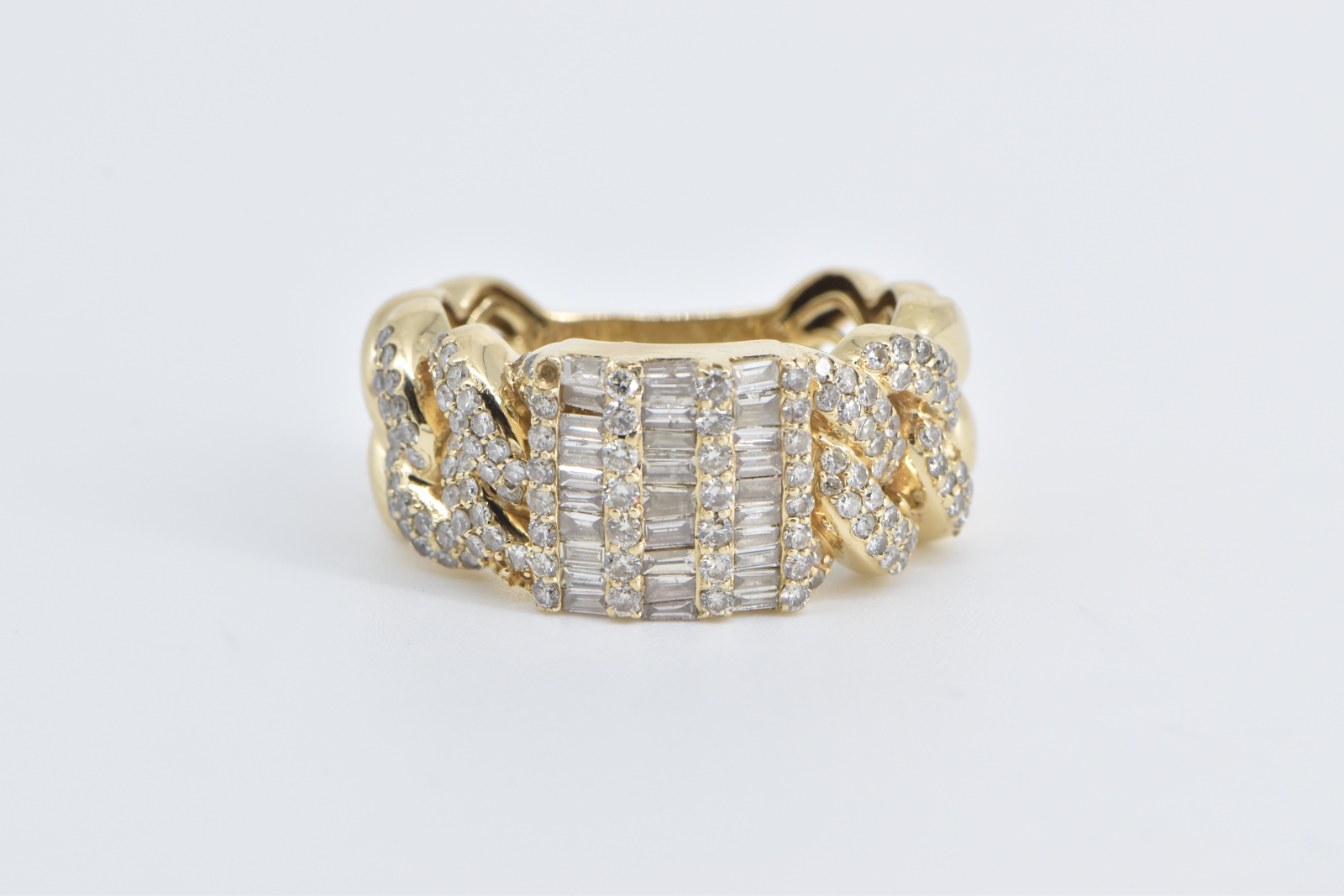 14K 1.75 Ctw Baguette Diamond Men's Chain Fashion Yellow Gold Ring, Size 10