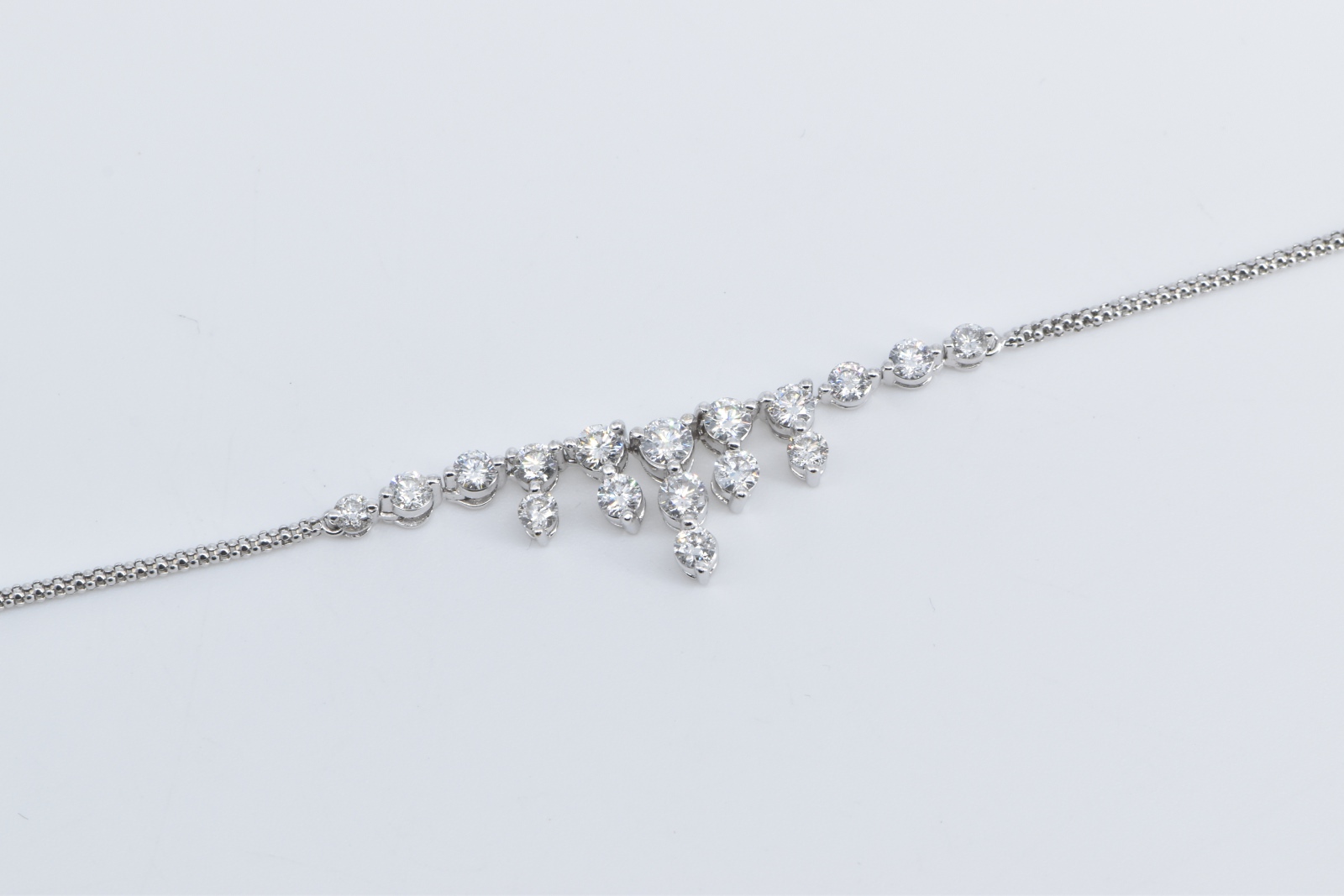 14K 1.75 Ctw Diamond Fringe Statement Chain White Gold Necklace 15"
