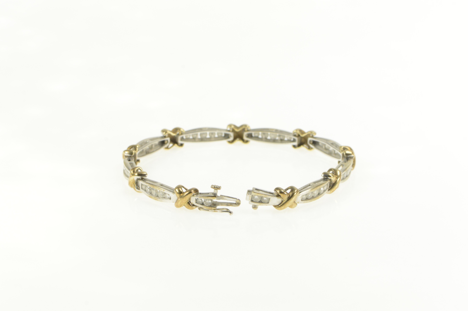 14K 1.75 Ctw Diamond Two Tone X Link Tennis White Gold Bracelet 6.75