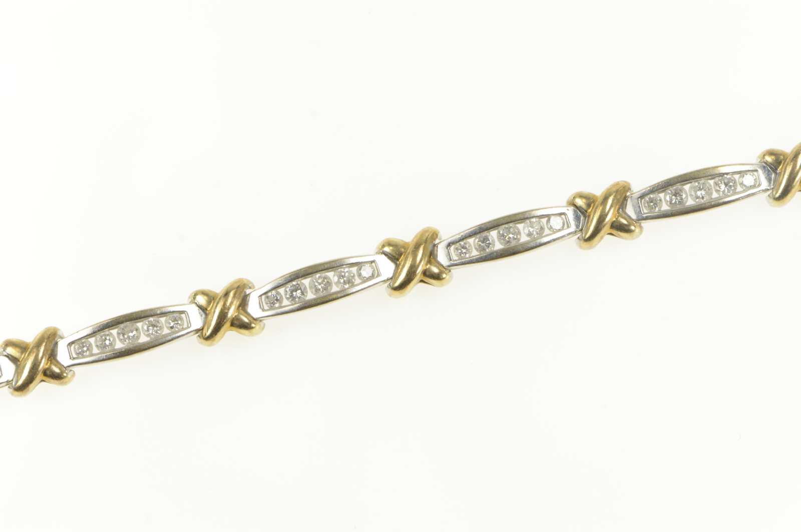 14K 1.75 Ctw Diamond Two Tone X Link Tennis White Gold Bracelet 6.75"