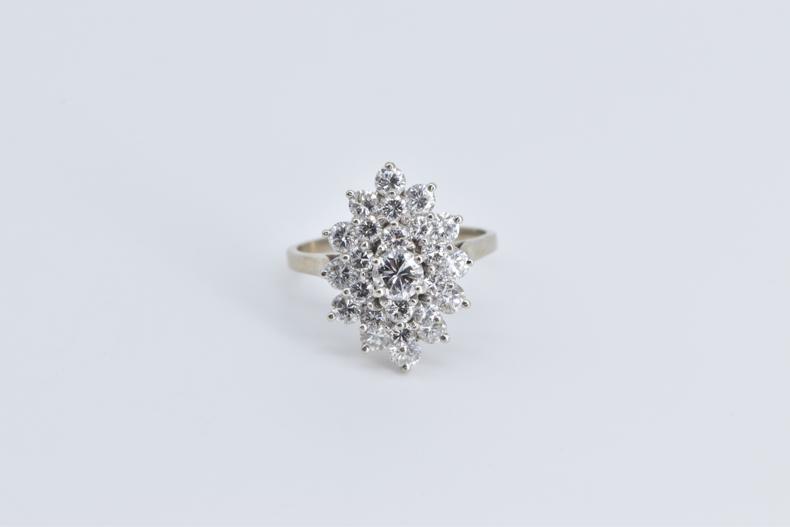 14K 1.75 Ctw Natural Diamond Marquise Cluster White Gold Ring, Size 5.5