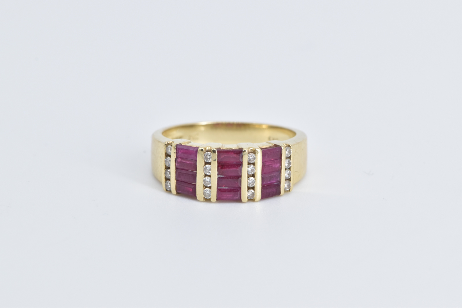 14K 1.76 Ctw Ruby Diamond Striped Statement Band Yellow Gold Ring, Size 7