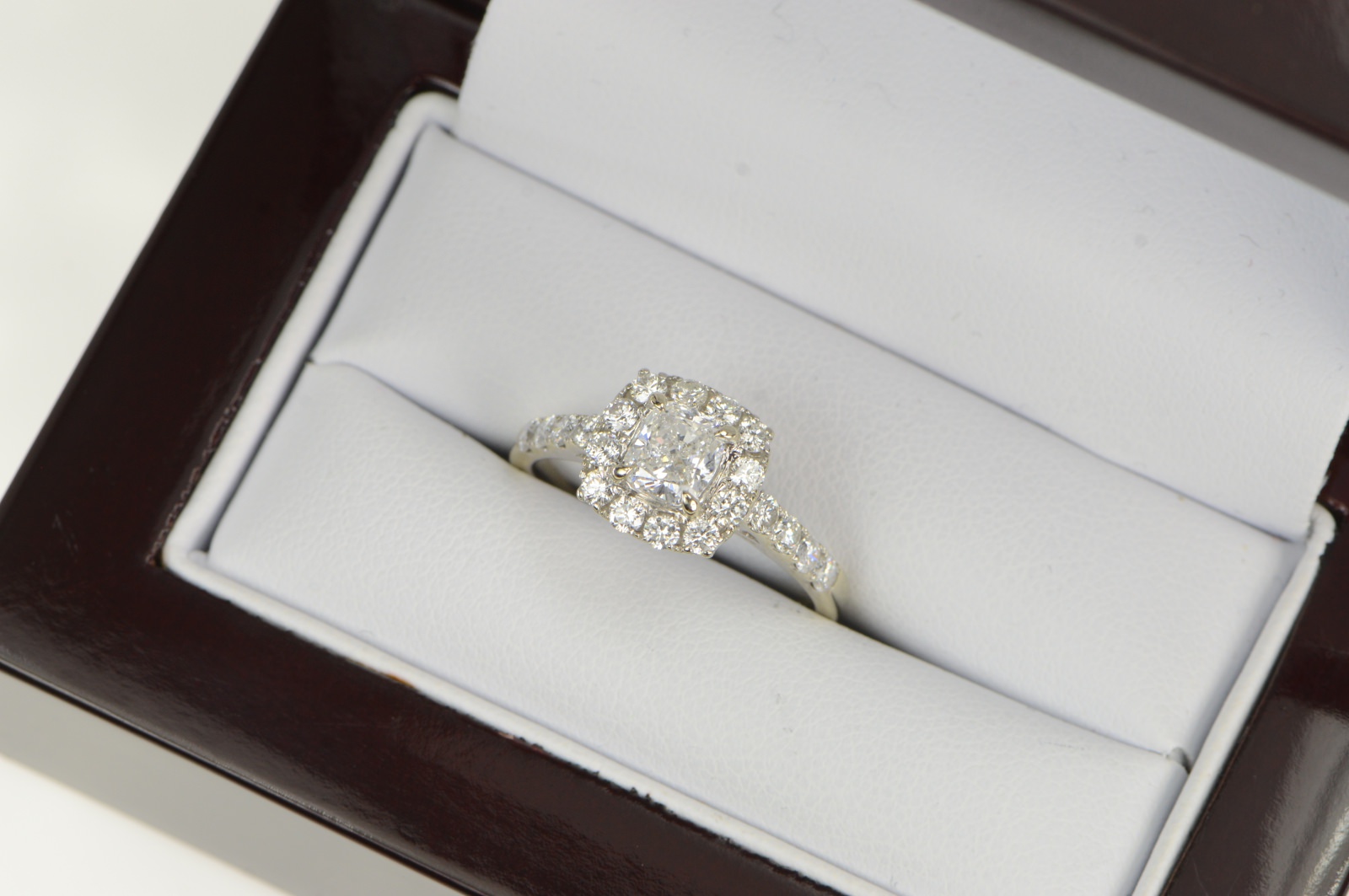 14K 1.81 Ctw Cushion Diamond Halo Engagement White Gold Ring, Size 8