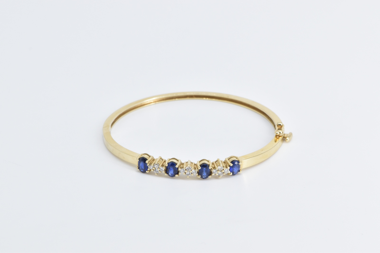 14K 1.85 Ctw Syn. Sapphire Diamond Oval Bangle Yellow Gold Bracelet 6.75"