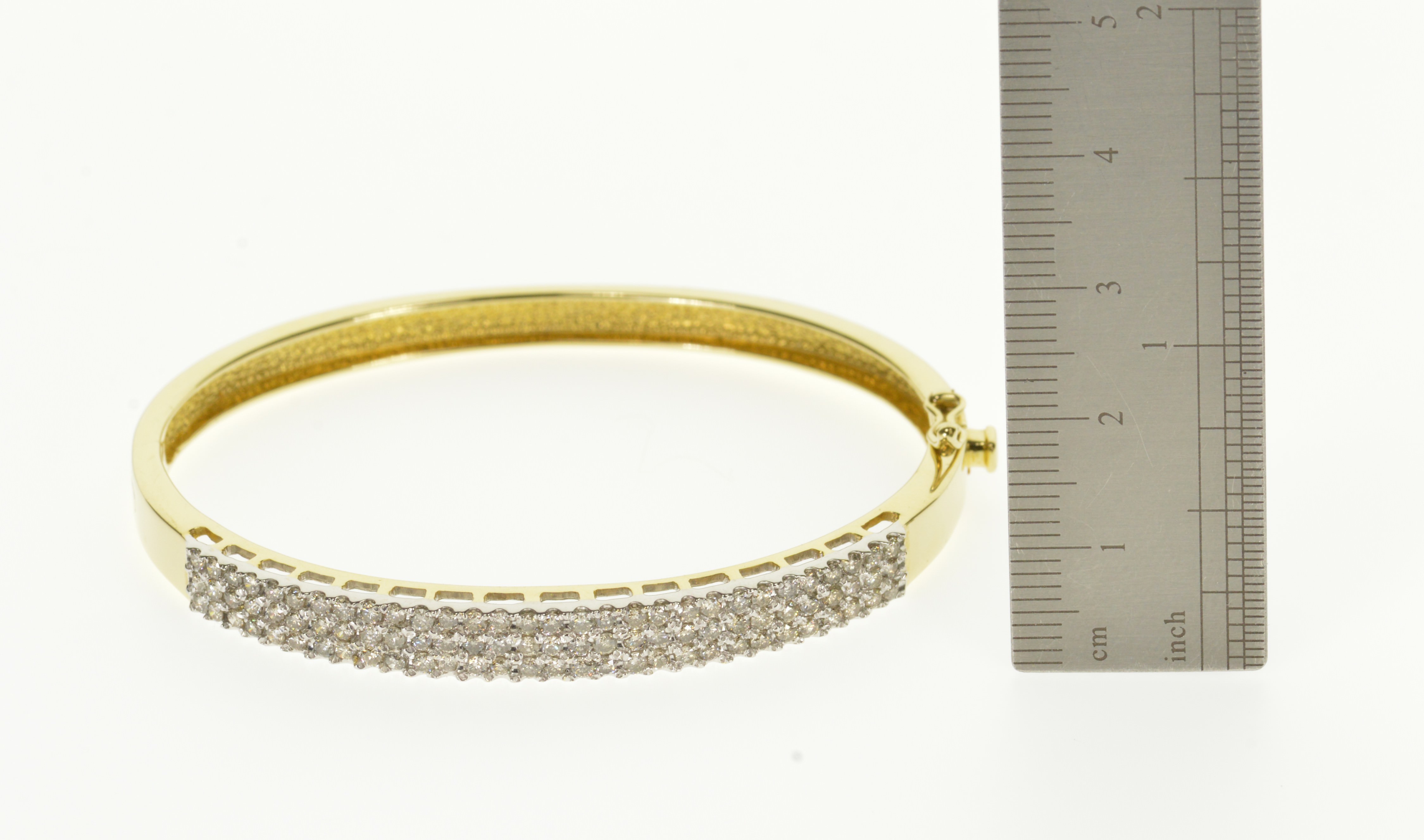 14K 1.86 Ctw Diamond Encrusted Tiered Bangle Yellow Gold Bracelet 7